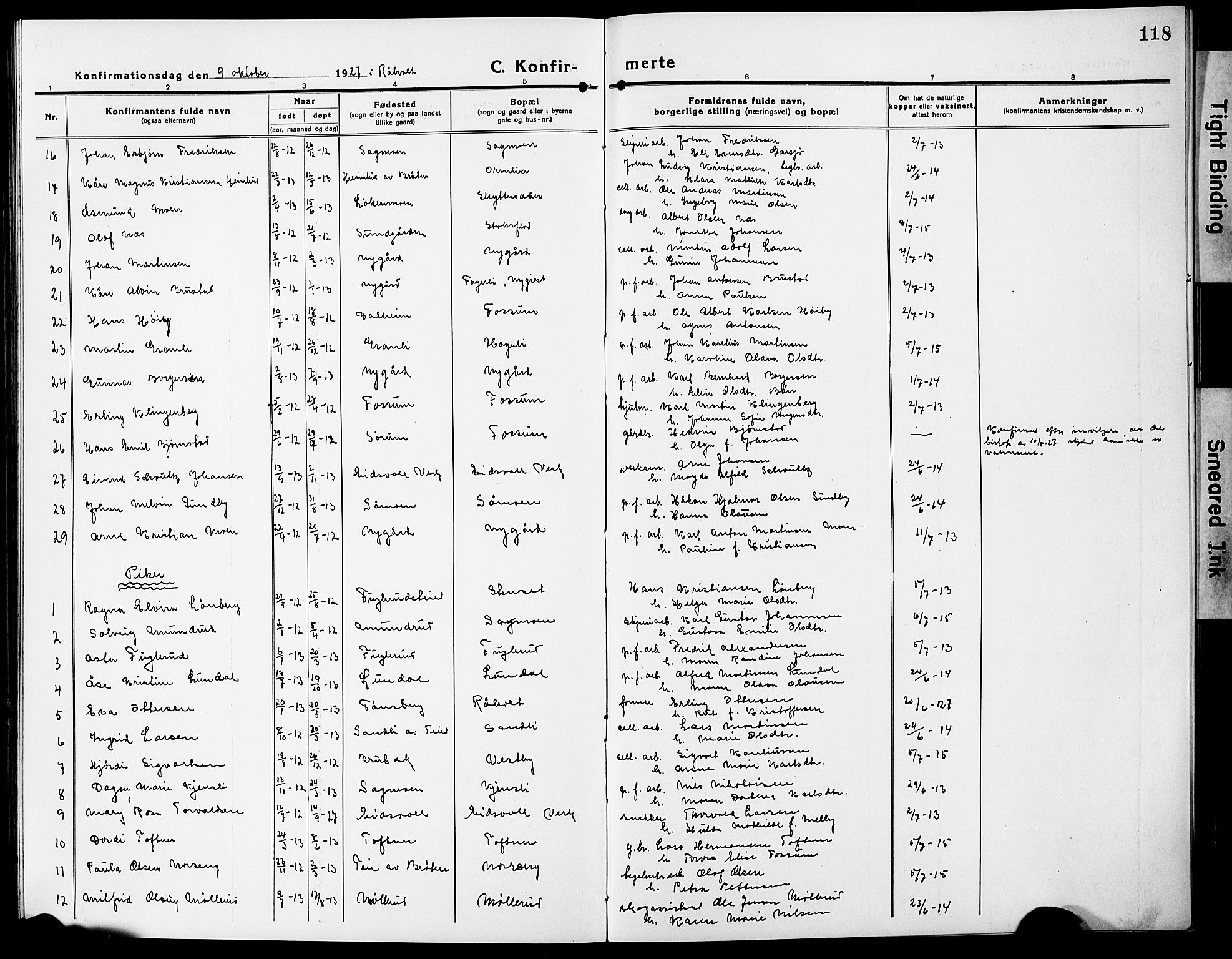 Eidsvoll prestekontor Kirkebøker, AV/SAO-A-10888/G/Ga/L0009: Klokkerbok nr. I 9, 1914-1927, s. 118