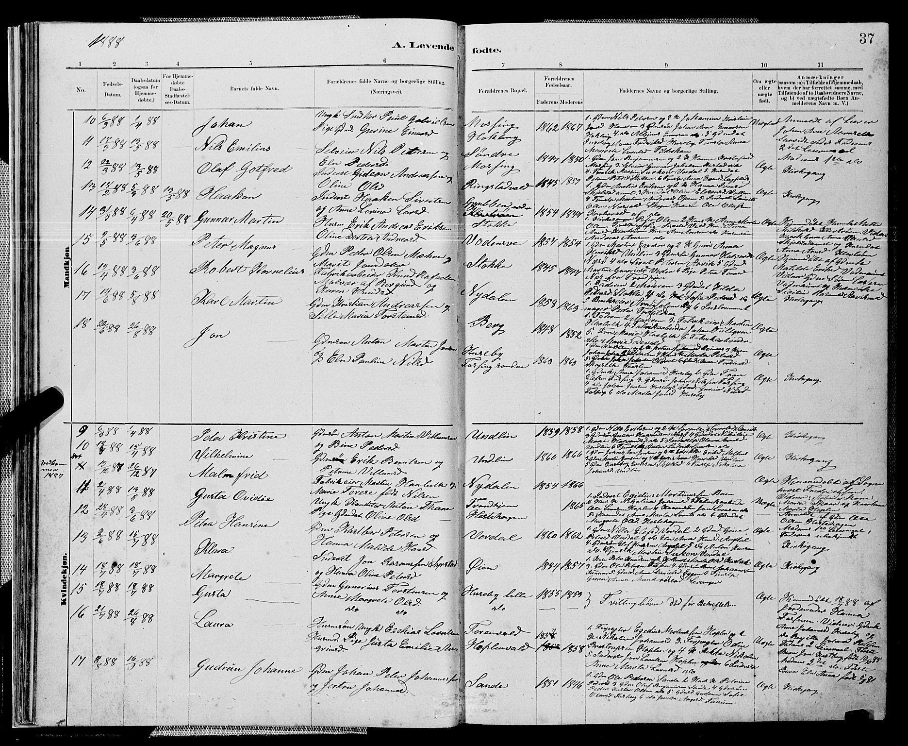 Ministerialprotokoller, klokkerbøker og fødselsregistre - Nord-Trøndelag, SAT/A-1458/714/L0134: Klokkerbok nr. 714C03, 1878-1898, s. 37