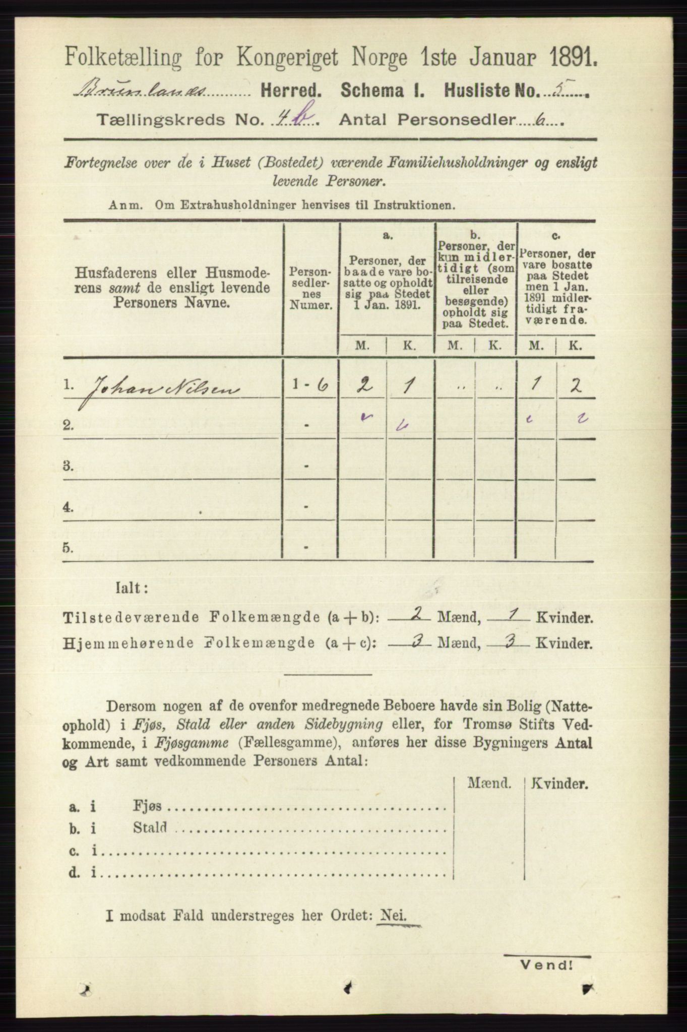 RA, Folketelling 1891 for 0726 Brunlanes herred, 1891, s. 2005