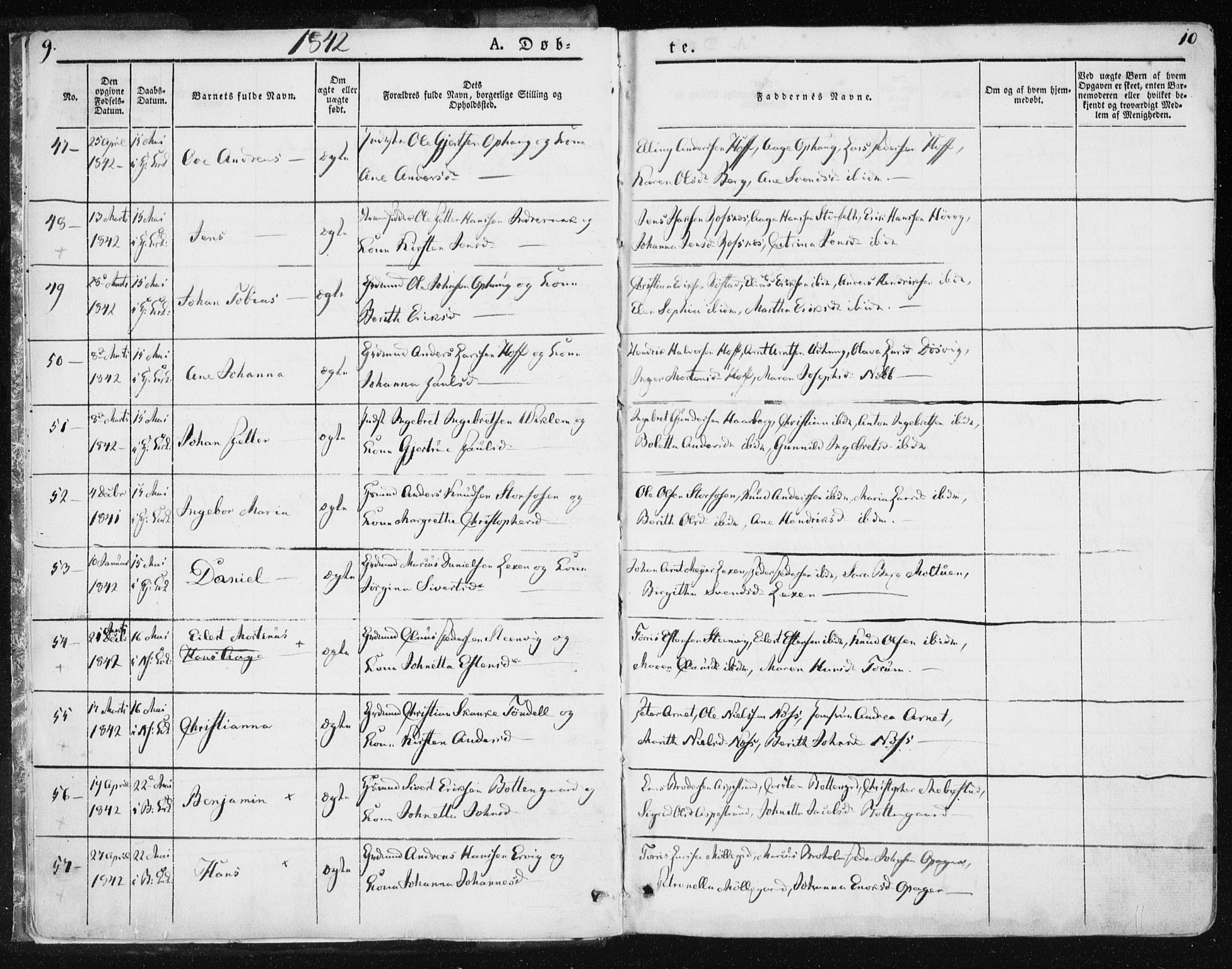 Ministerialprotokoller, klokkerbøker og fødselsregistre - Sør-Trøndelag, SAT/A-1456/659/L0736: Ministerialbok nr. 659A06, 1842-1856, s. 9-10