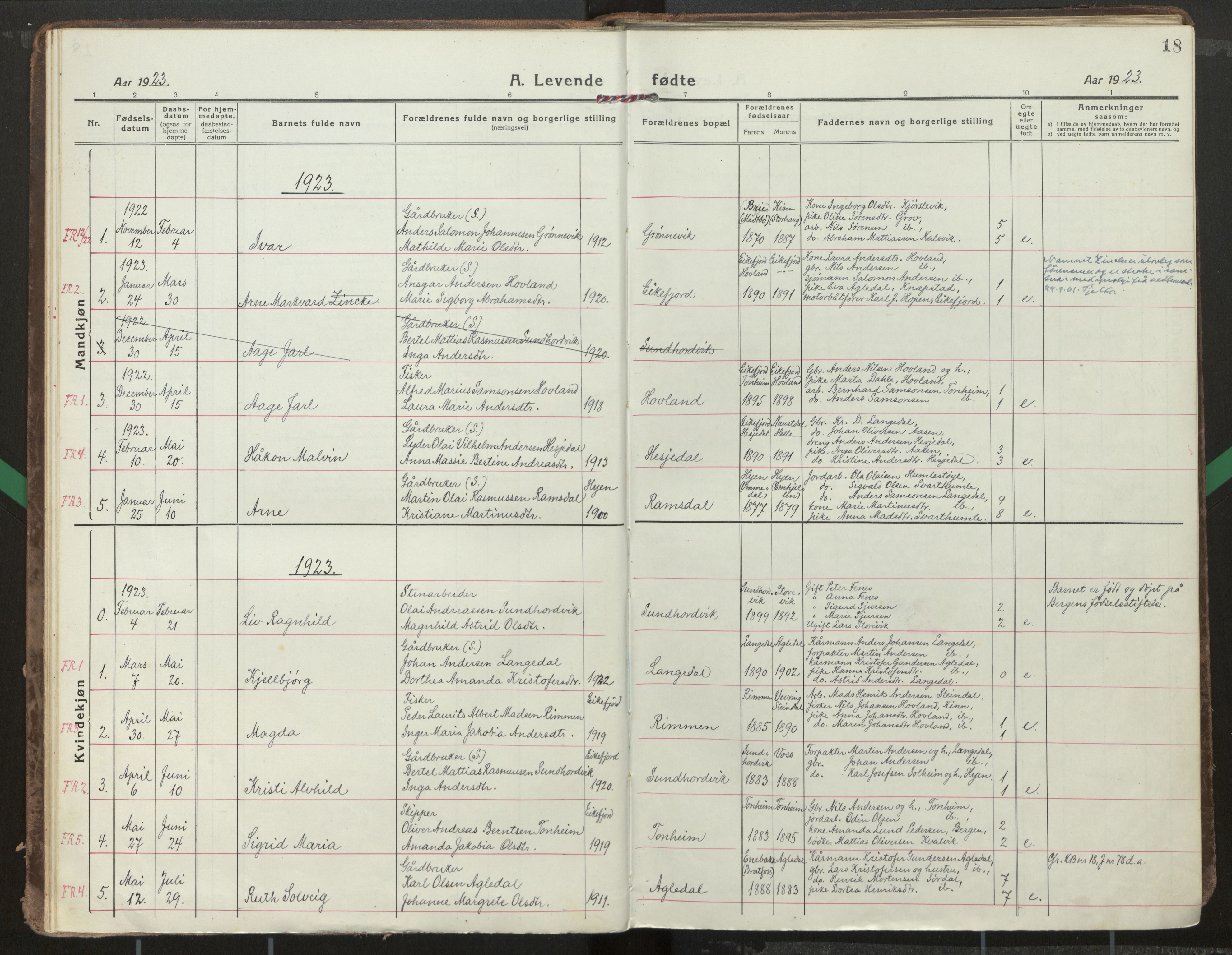 Kinn sokneprestembete, AV/SAB-A-80801/H/Haa/Haae/L0002: Ministerialbok nr. E 2, 1917-1937, s. 18