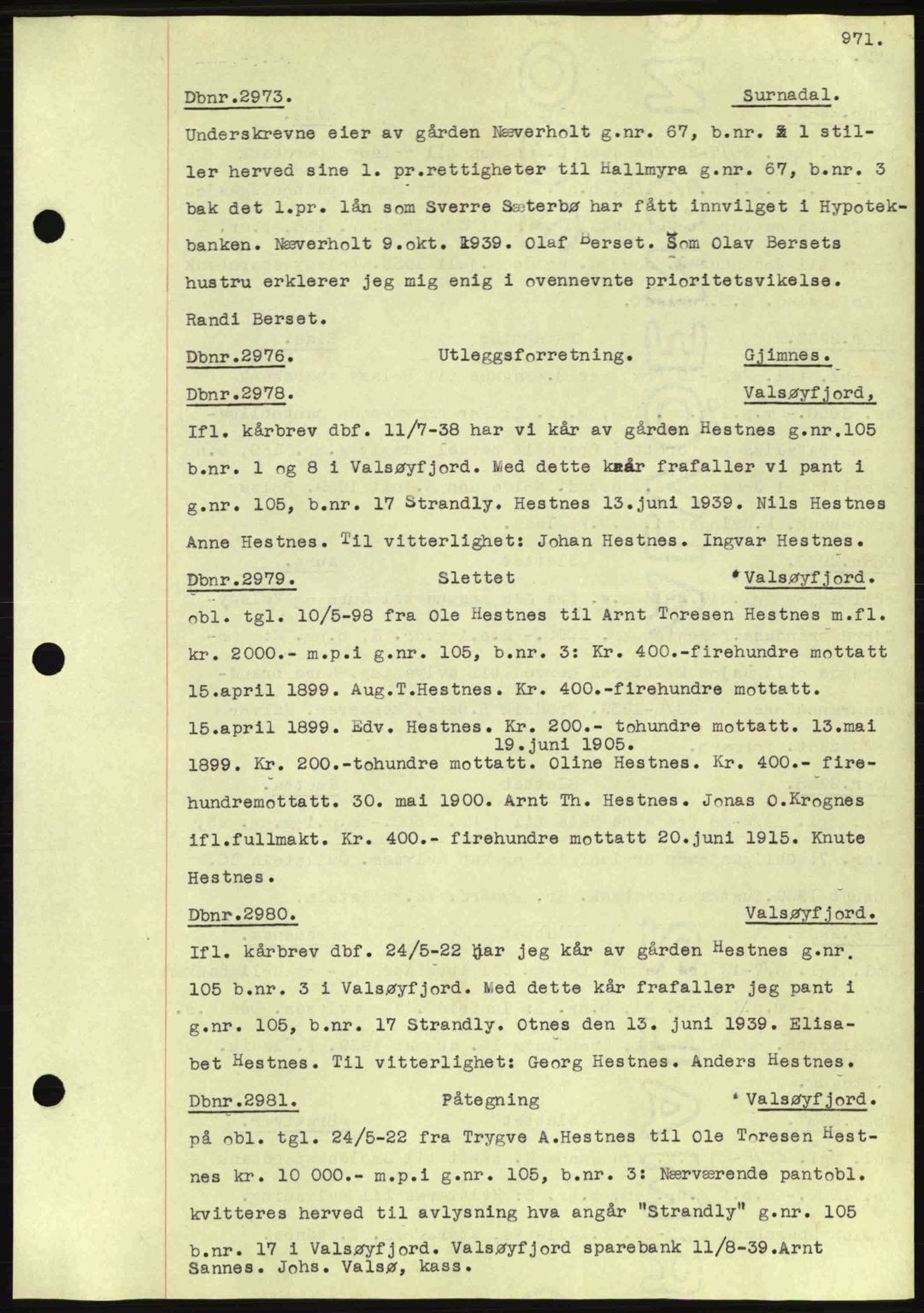 Nordmøre sorenskriveri, SAT/A-4132/1/2/2Ca: Pantebok nr. C80, 1936-1939, Dagboknr: 2973/1939