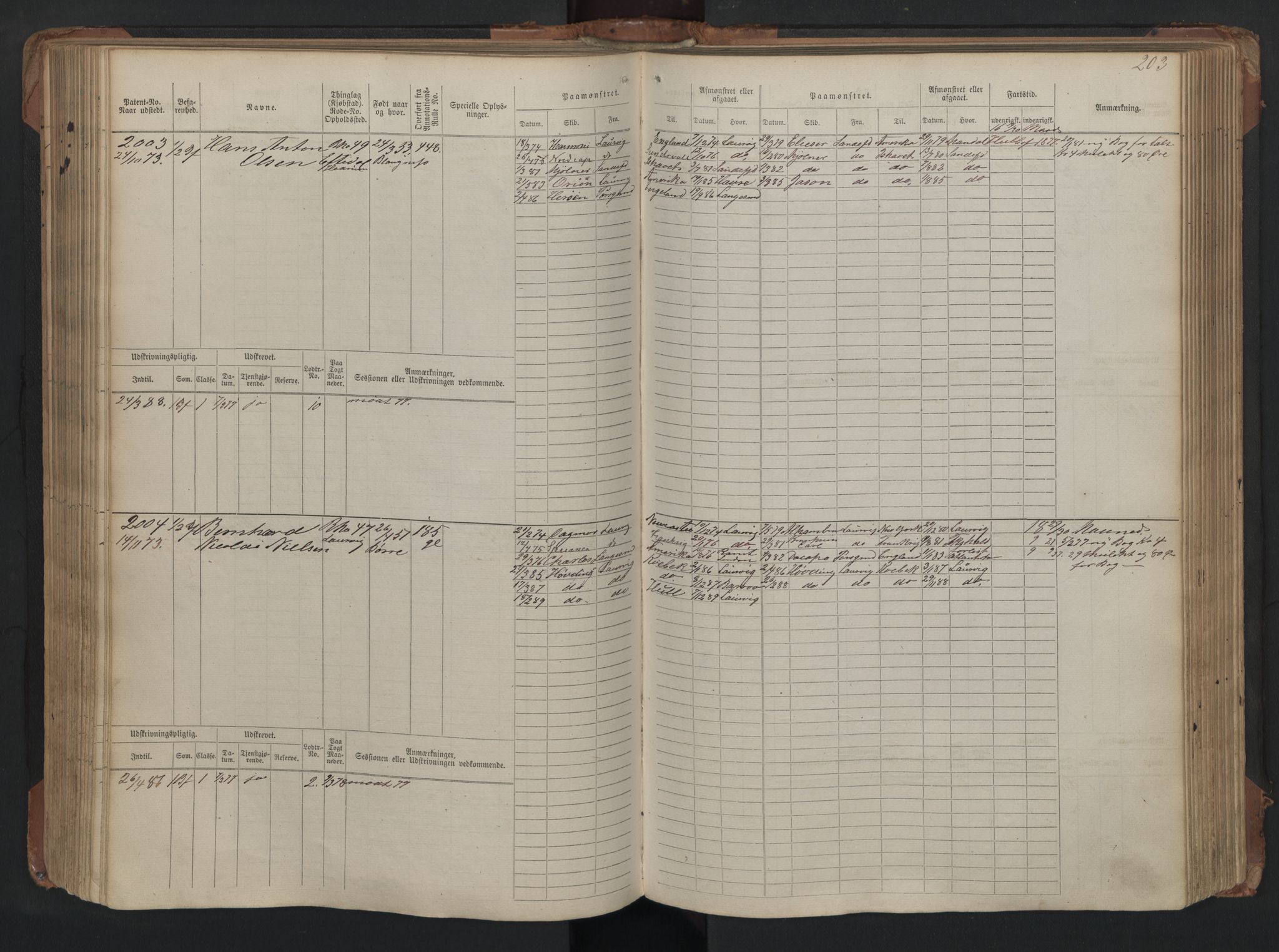 Larvik innrulleringskontor, SAKO/A-787/F/Fc/L0005: Hovedrulle, 1868, s. 203