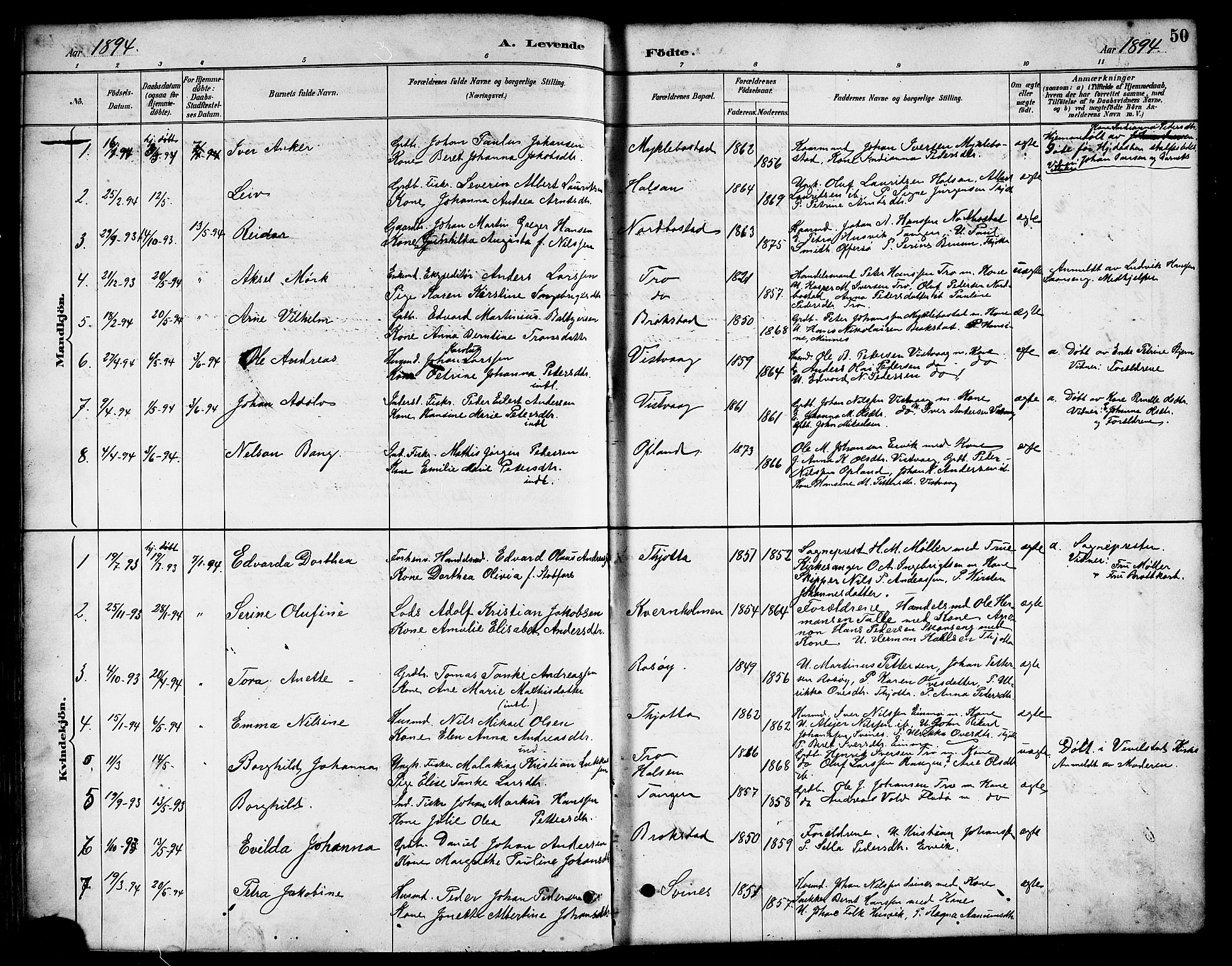 Ministerialprotokoller, klokkerbøker og fødselsregistre - Nordland, AV/SAT-A-1459/817/L0268: Klokkerbok nr. 817C03, 1884-1920, s. 50