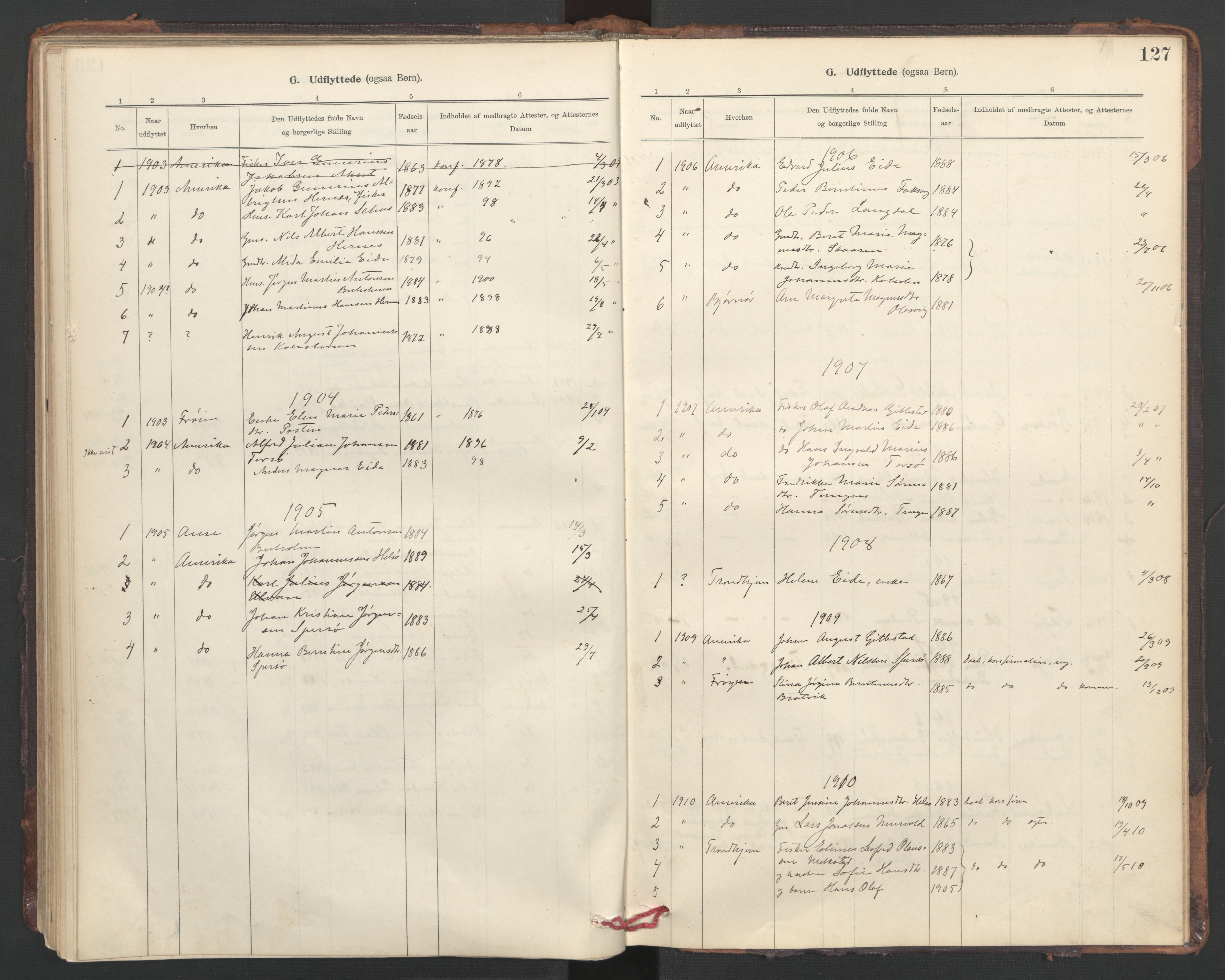 Ministerialprotokoller, klokkerbøker og fødselsregistre - Sør-Trøndelag, SAT/A-1456/635/L0552: Ministerialbok nr. 635A02, 1899-1919, s. 127