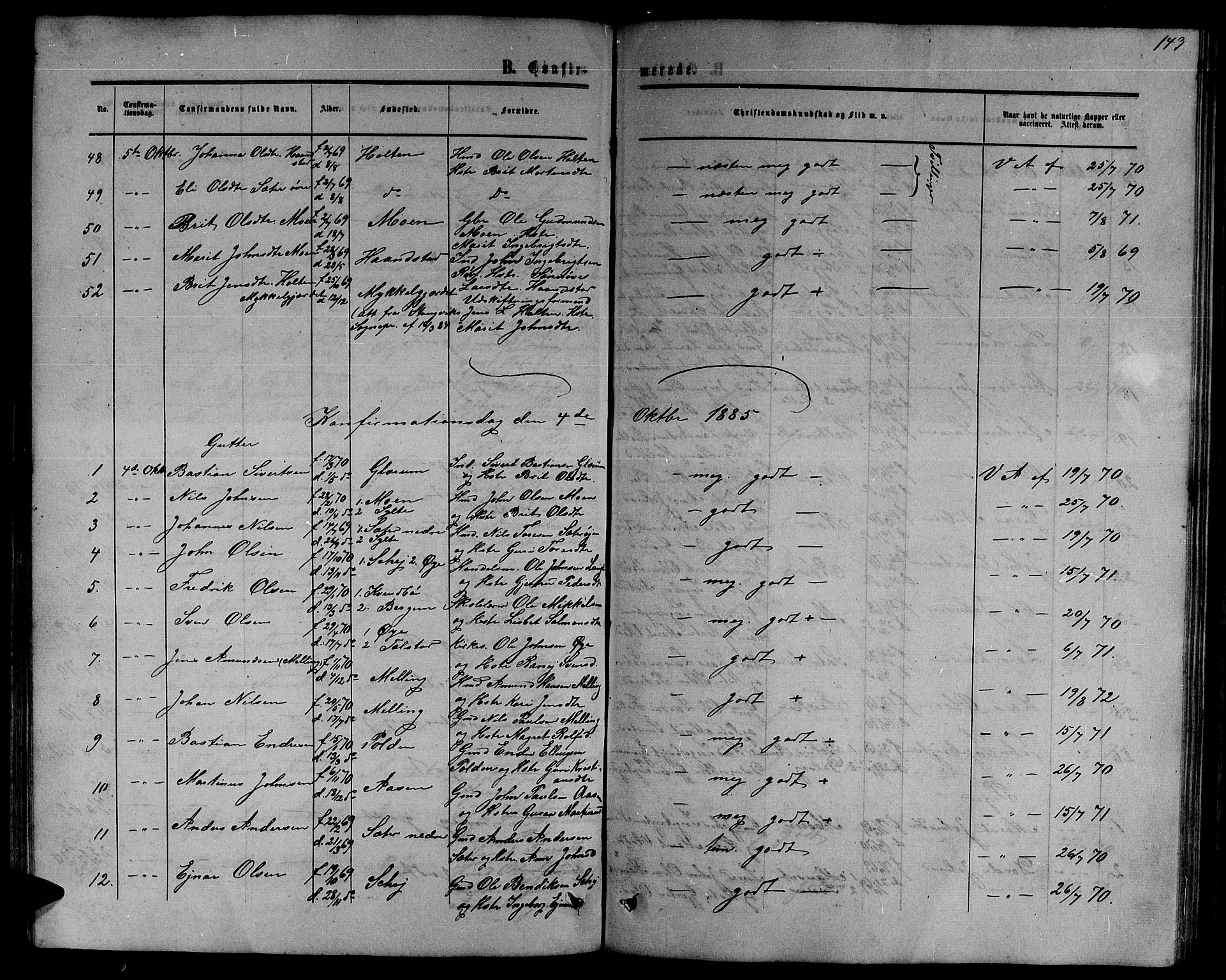Ministerialprotokoller, klokkerbøker og fødselsregistre - Møre og Romsdal, SAT/A-1454/595/L1051: Klokkerbok nr. 595C03, 1866-1891, s. 143