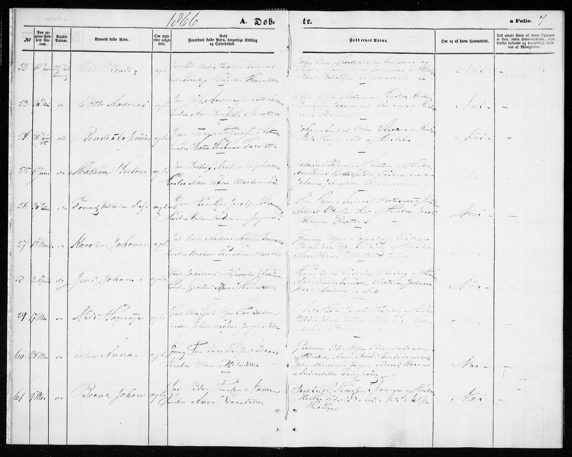 Lenvik sokneprestembete, SATØ/S-1310/H/Ha/Haa/L0009kirke: Ministerialbok nr. 9, 1866-1873, s. 7
