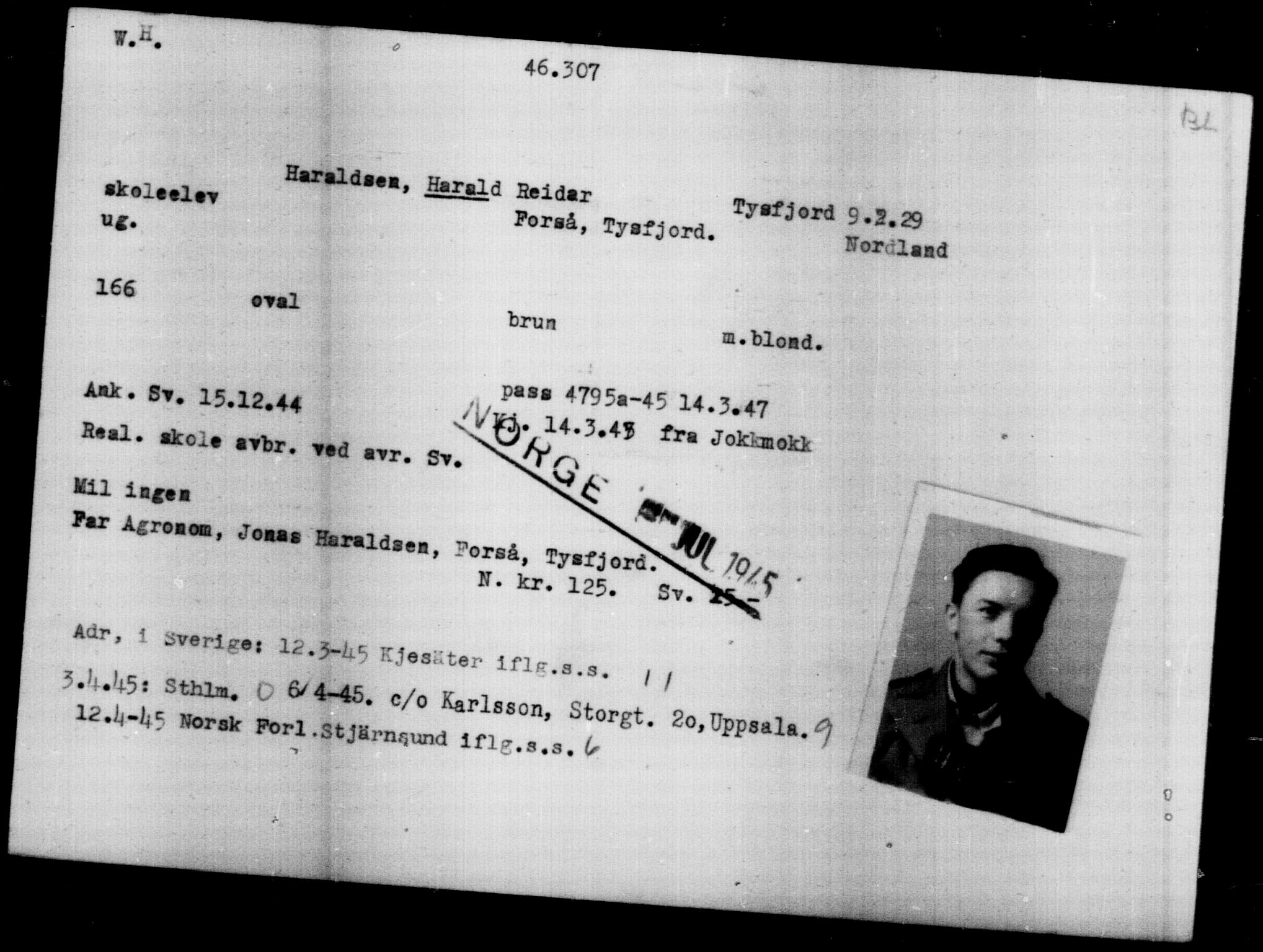 Den Kgl. Norske Legasjons Flyktningskontor, AV/RA-S-6753/V/Va/L0018: Kjesäterkartoteket.  Flyktningenr. 46200-49603, 1940-1945, s. 10