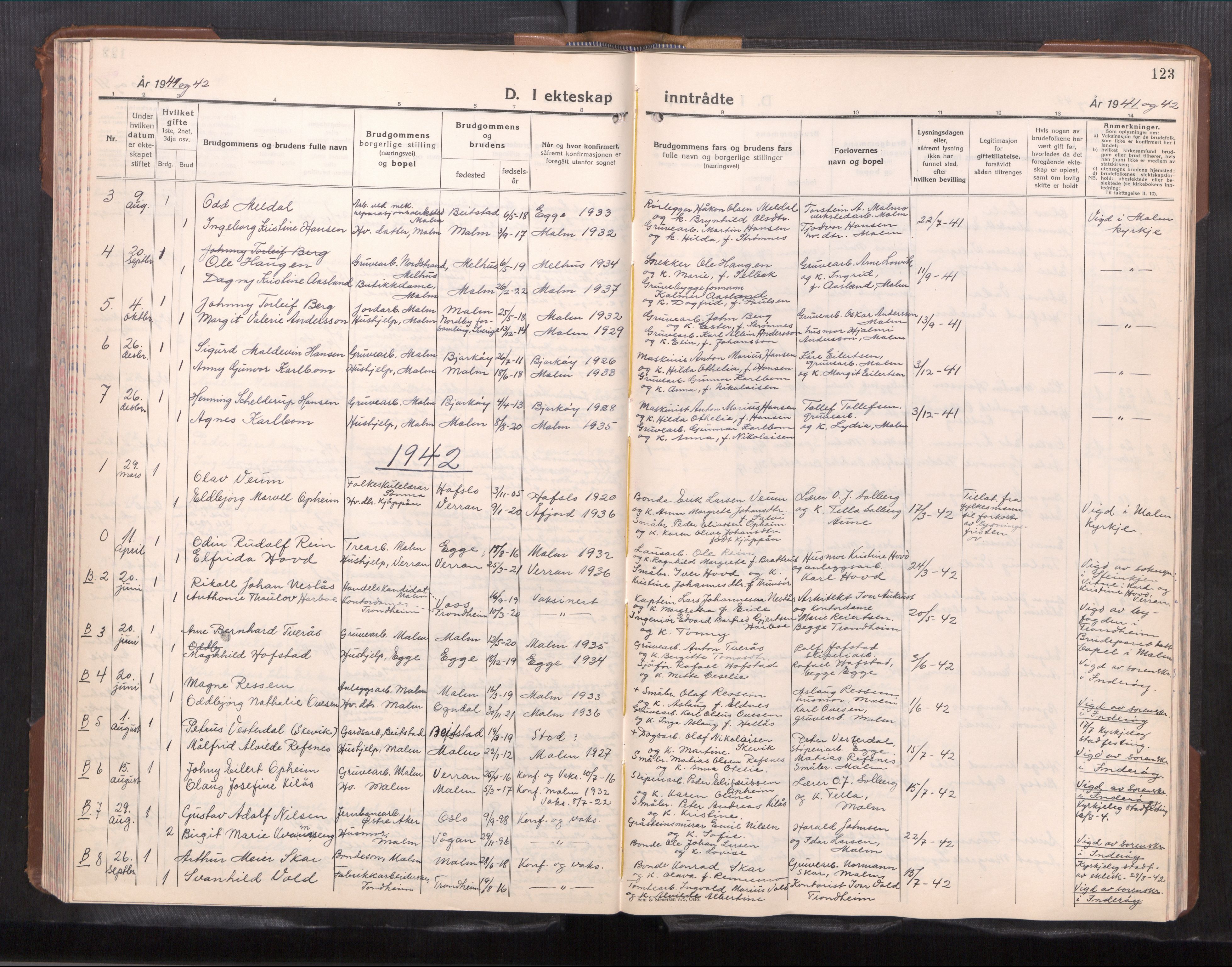 Ministerialprotokoller, klokkerbøker og fødselsregistre - Nord-Trøndelag, AV/SAT-A-1458/745/L0435: Klokkerbok nr. 745---, 1938-1952, s. 123