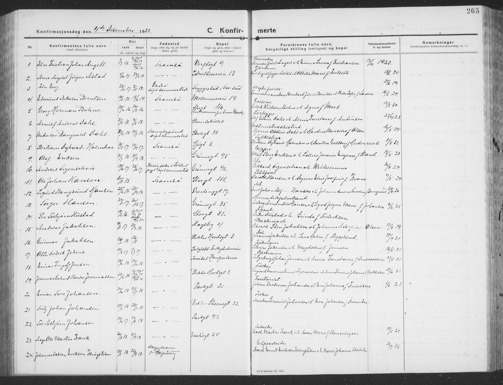 Tromsø sokneprestkontor/stiftsprosti/domprosti, AV/SATØ-S-1343/G/Gb/L0010klokker: Klokkerbok nr. 10, 1925-1937, s. 265