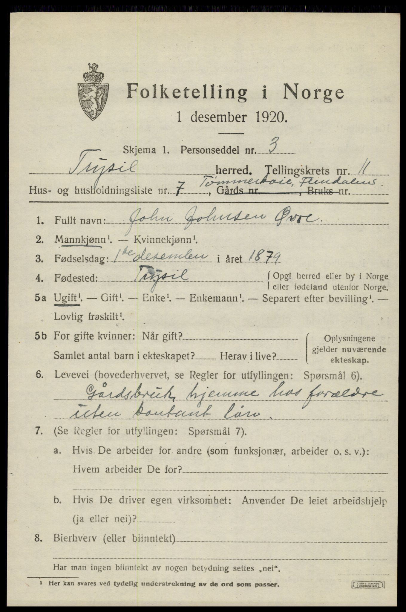 SAH, Folketelling 1920 for 0428 Trysil herred, 1920, s. 7039