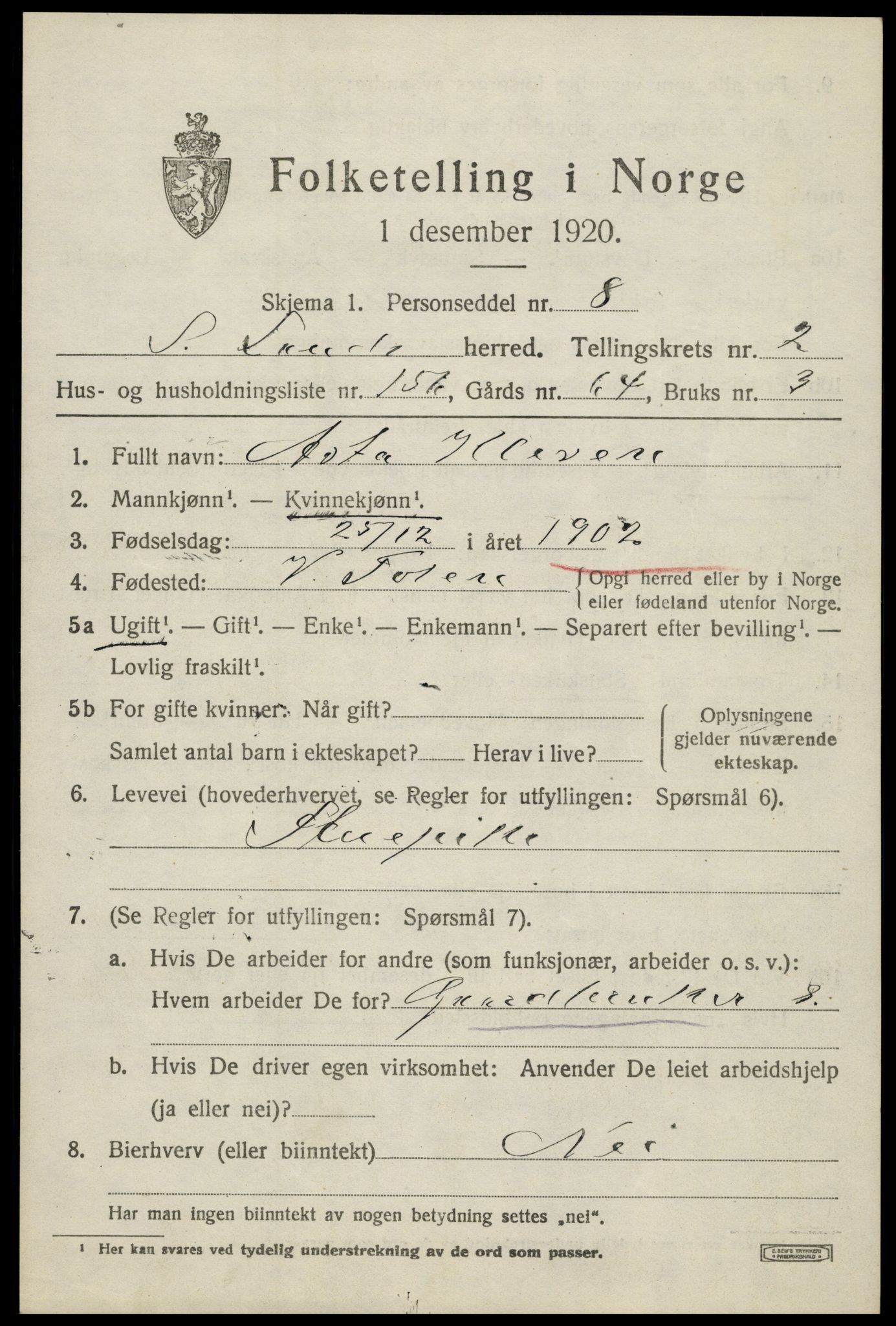 SAH, Folketelling 1920 for 0536 Søndre Land herred, 1920, s. 4109