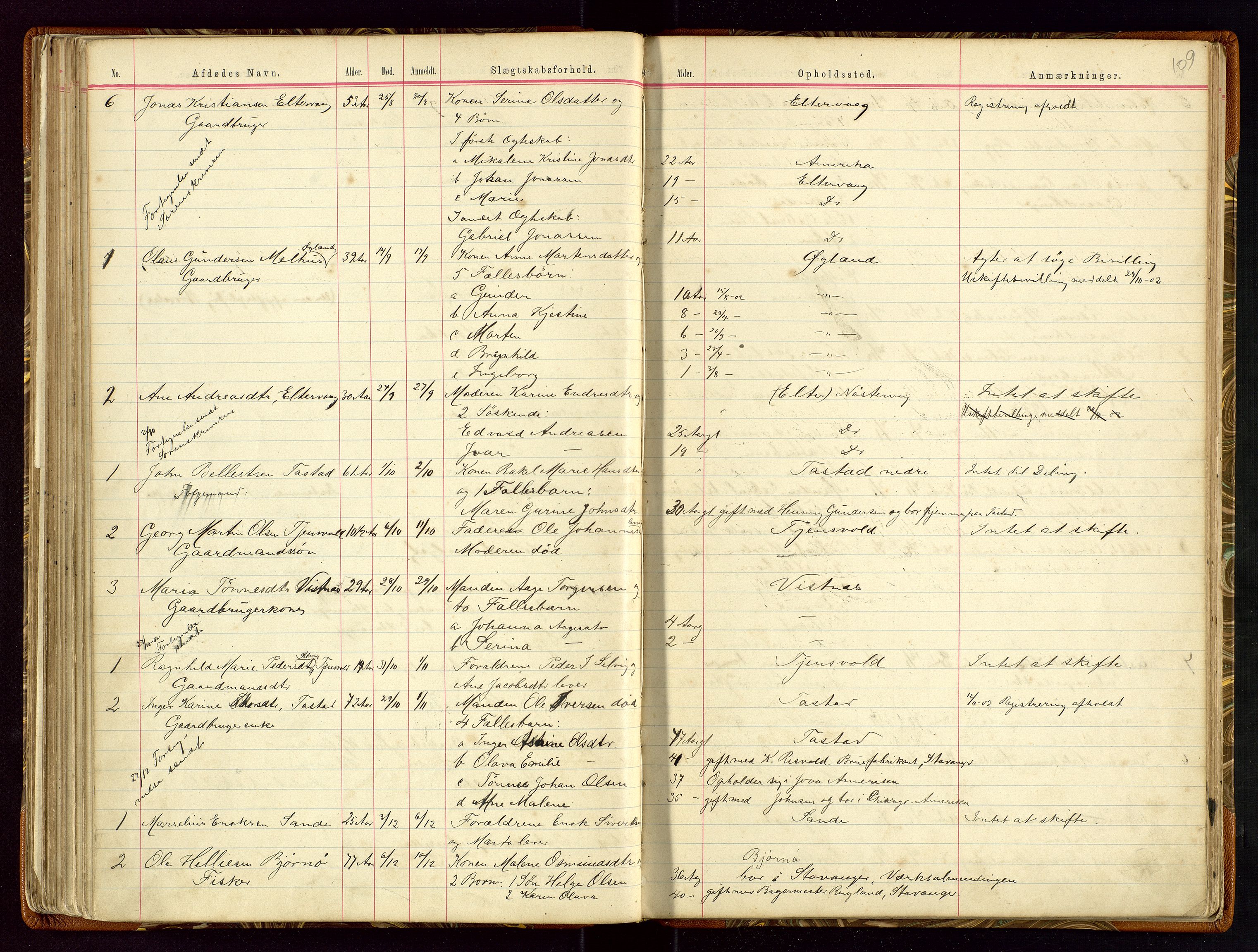 Hetland lensmannskontor, AV/SAST-A-100101/Gga/L0001: Dødsfallprotokoll, 1883-1910, s. 109