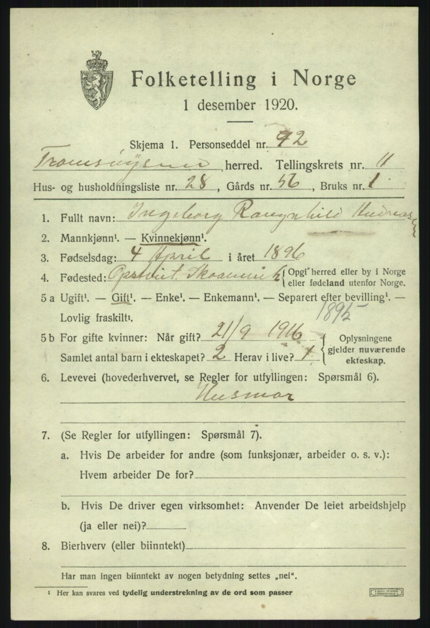 SATØ, Folketelling 1920 for 1934 Tromsøysund herred, 1920, s. 7568