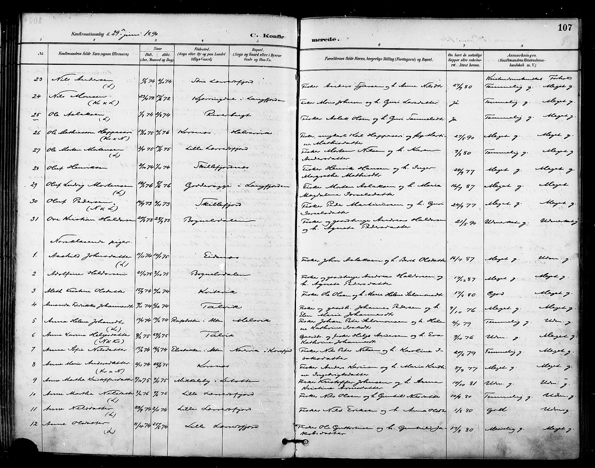 Talvik sokneprestkontor, AV/SATØ-S-1337/H/Ha/L0013kirke: Ministerialbok nr. 13, 1886-1897, s. 107