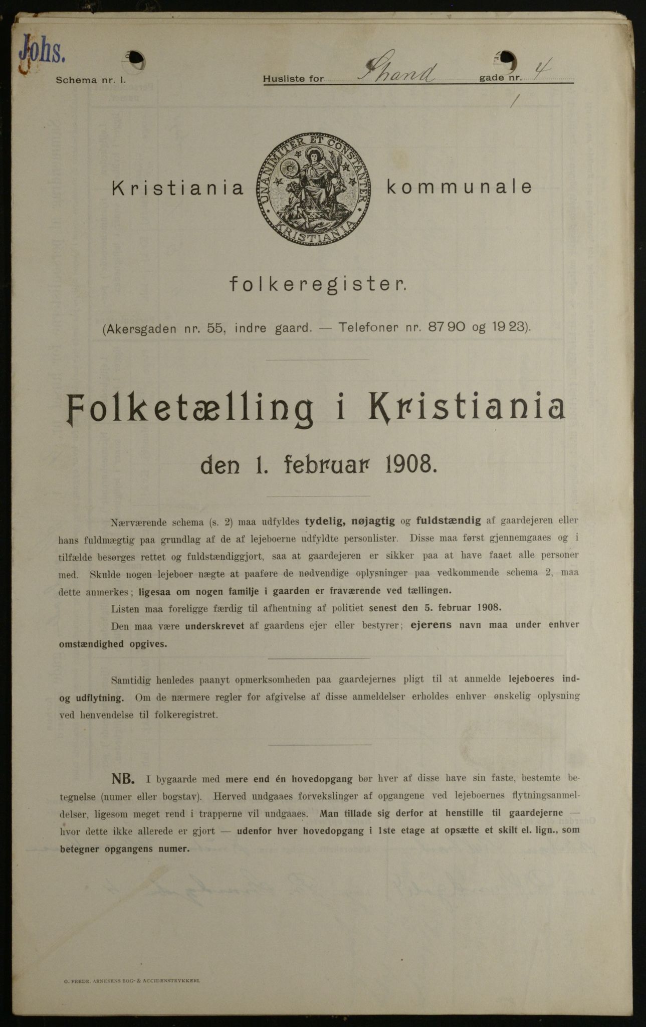 OBA, Kommunal folketelling 1.2.1908 for Kristiania kjøpstad, 1908, s. 93278