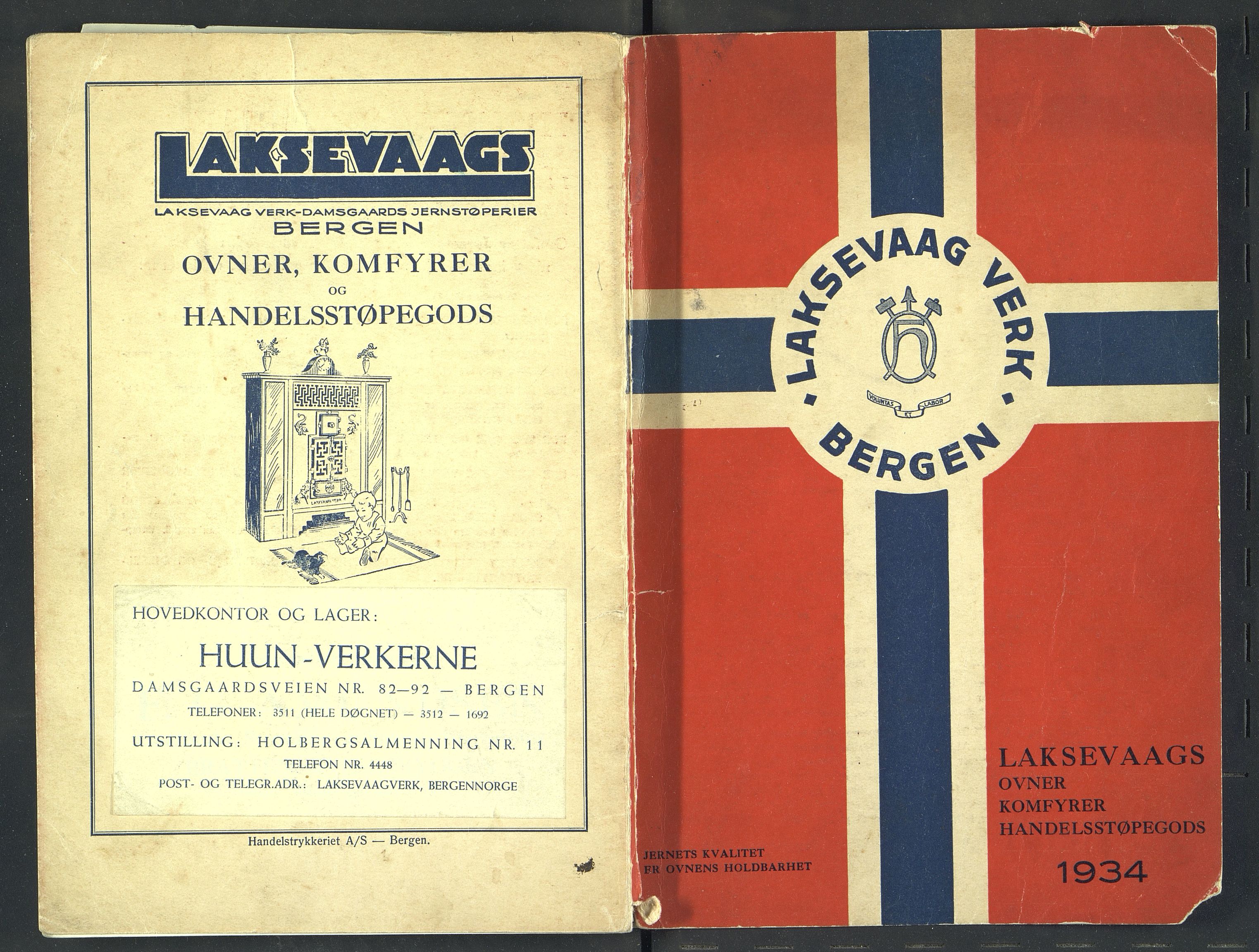 Næs Jernverksmuseets samling av historiske ovnskataloger, NESJ/NJM-006/01/L0027: Laksevaag Verk Bergen, 1934