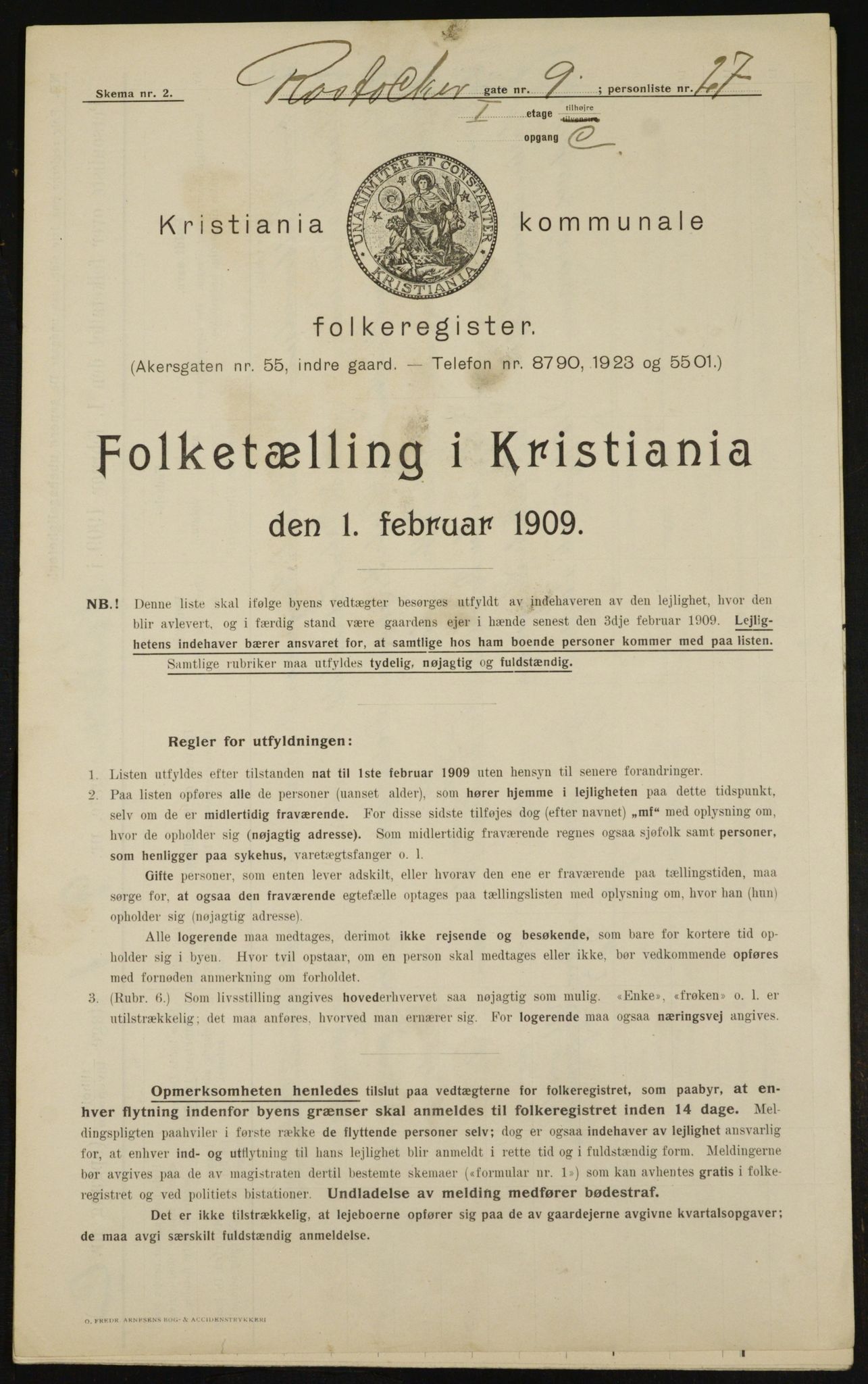 OBA, Kommunal folketelling 1.2.1909 for Kristiania kjøpstad, 1909, s. 76737