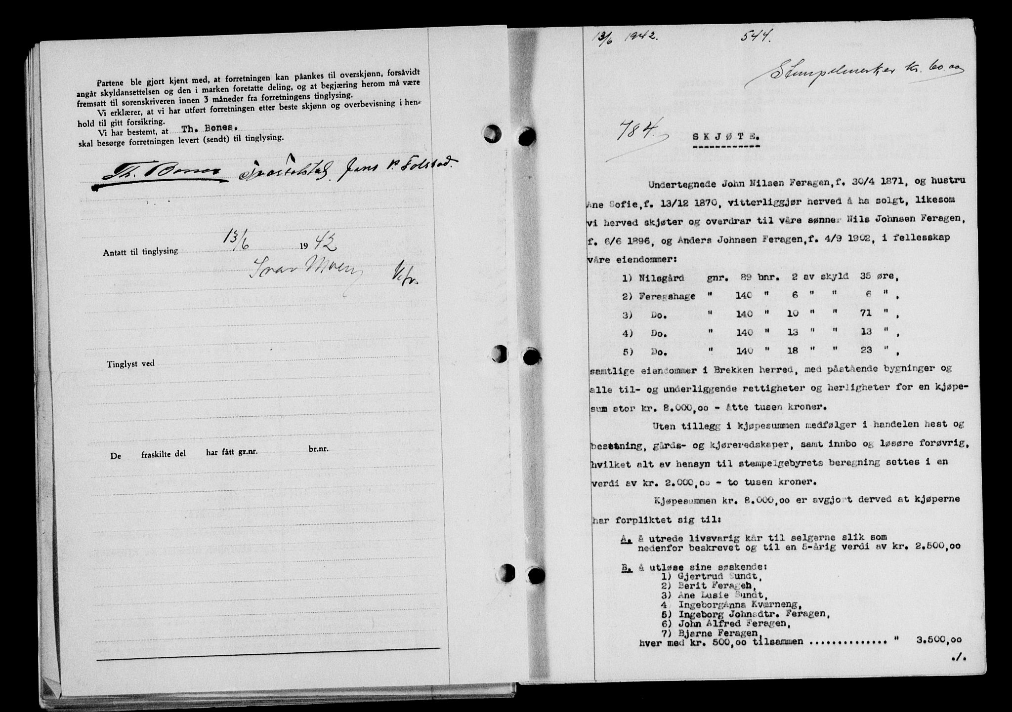 Gauldal sorenskriveri, SAT/A-0014/1/2/2C/L0054: Pantebok nr. 59, 1941-1942, Dagboknr: 784/1942