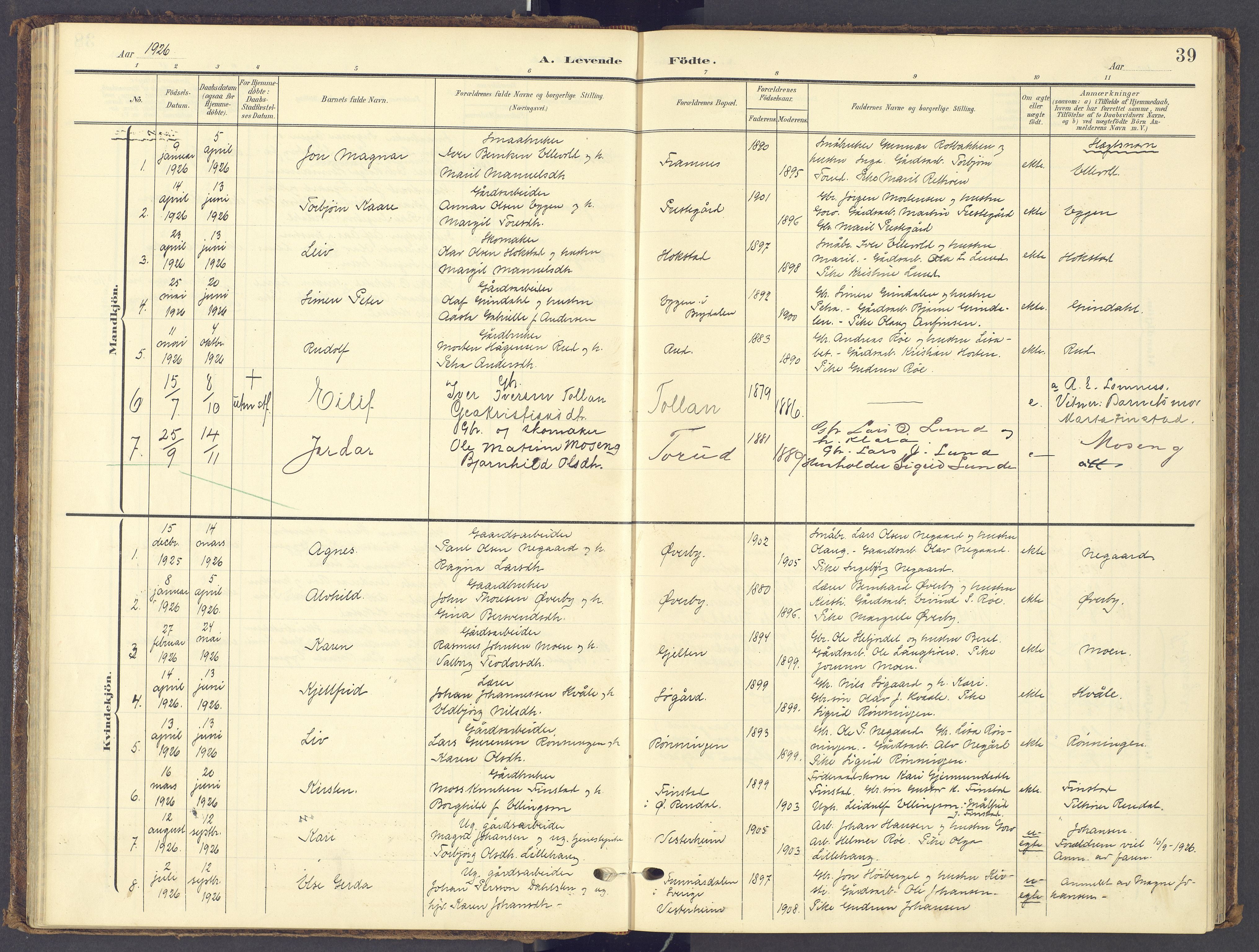 Tynset prestekontor, AV/SAH-PREST-058/H/Ha/Haa/L0028: Ministerialbok nr. 28, 1902-1929, s. 39