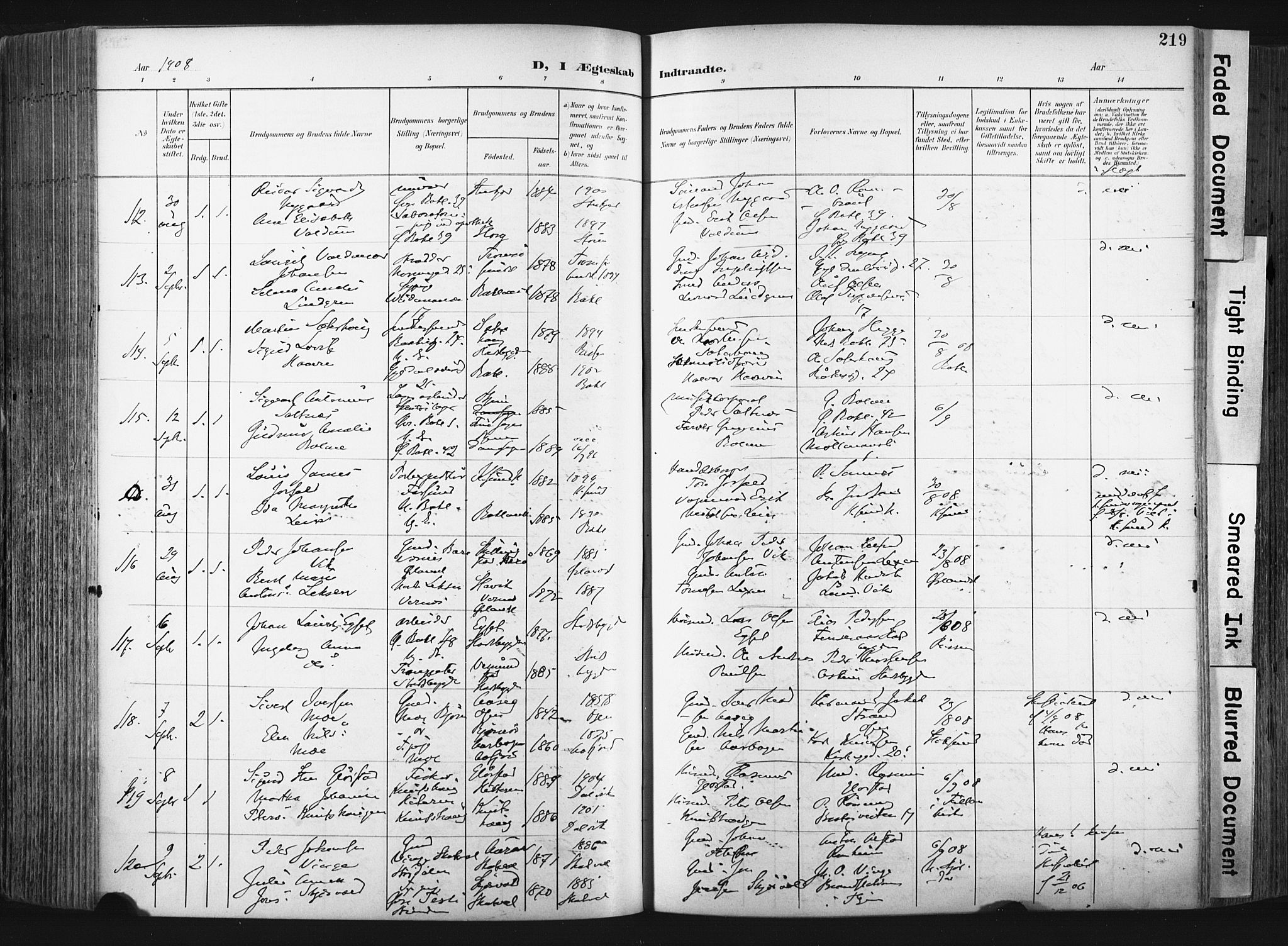 Ministerialprotokoller, klokkerbøker og fødselsregistre - Sør-Trøndelag, SAT/A-1456/604/L0201: Ministerialbok nr. 604A21, 1901-1911, s. 219