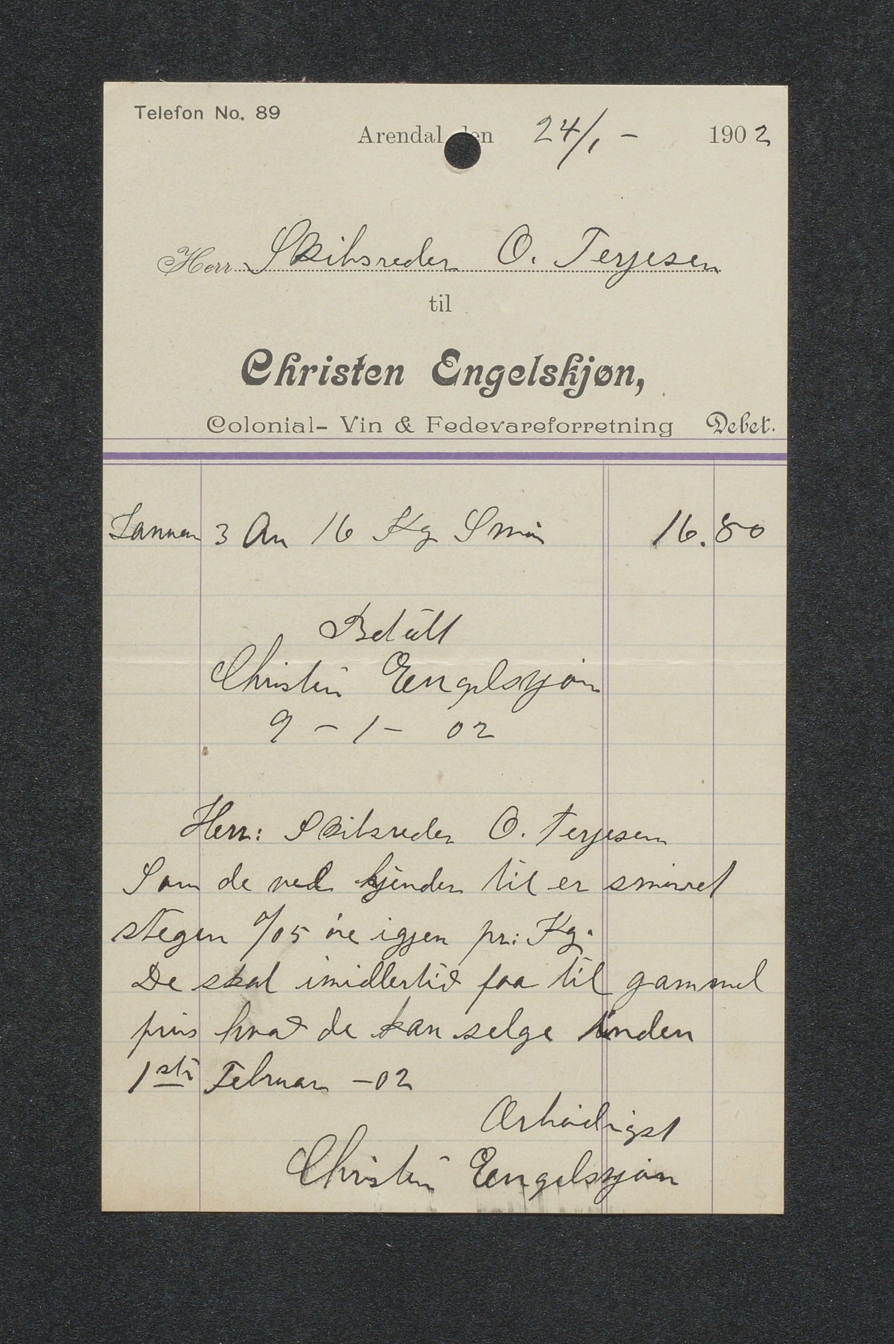 O. Terjesens rederi, AAKS/PA-2525/R/R02/L0002: Regnskapsbilag, 1899-1904