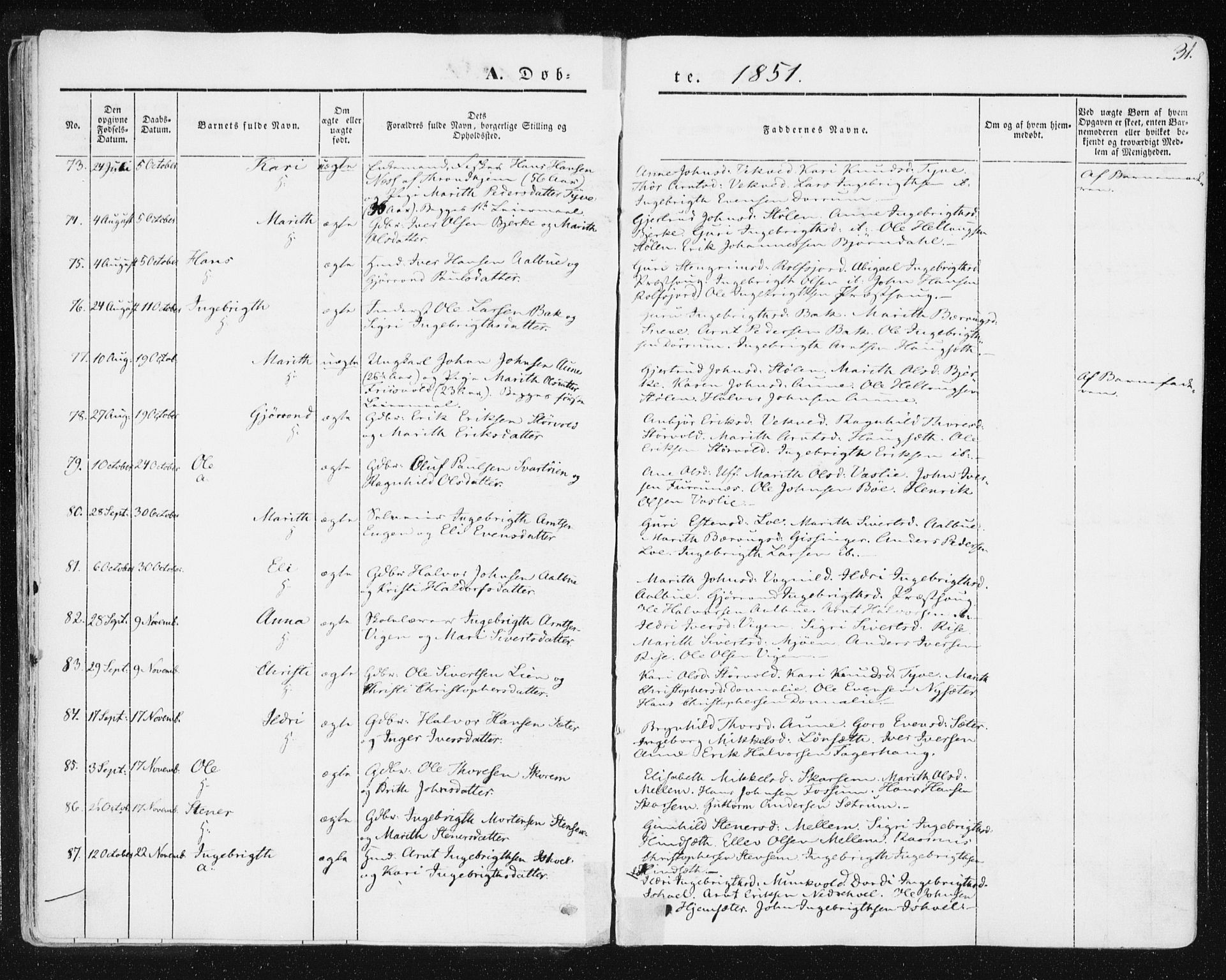 Ministerialprotokoller, klokkerbøker og fødselsregistre - Sør-Trøndelag, SAT/A-1456/678/L0899: Ministerialbok nr. 678A08, 1848-1872, s. 31