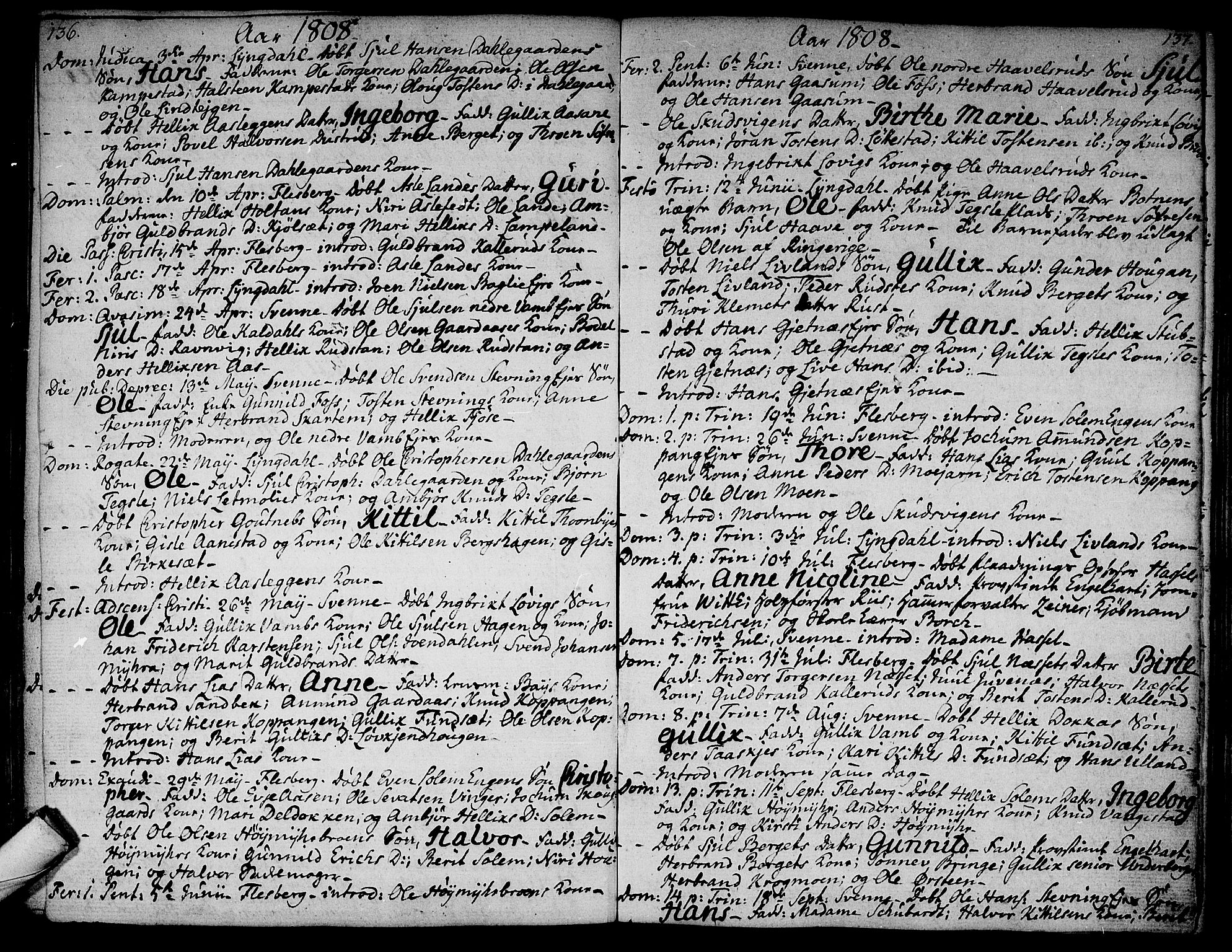 Flesberg kirkebøker, AV/SAKO-A-18/F/Fa/L0004: Ministerialbok nr. I 4, 1788-1815, s. 136-137