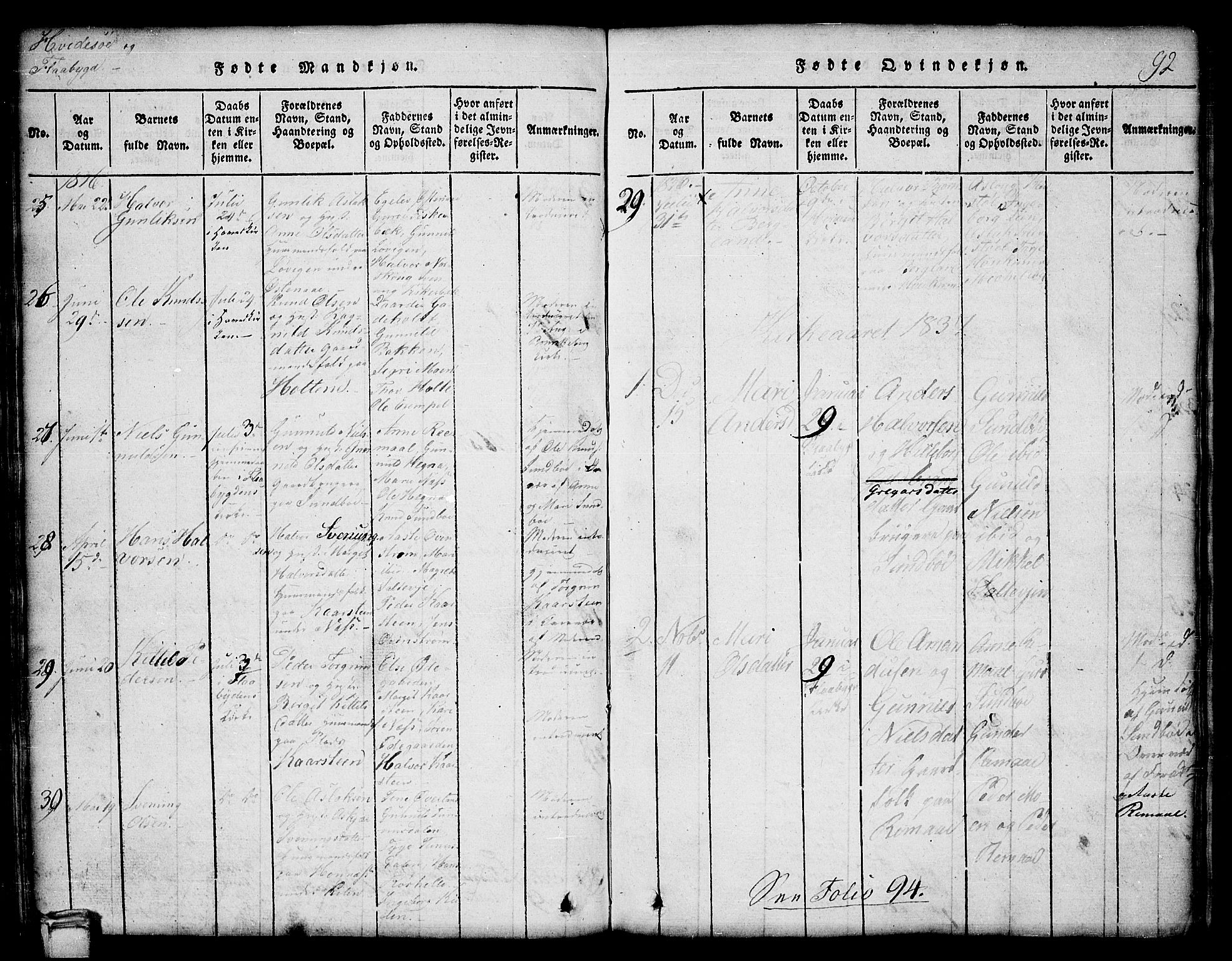 Kviteseid kirkebøker, AV/SAKO-A-276/G/Gb/L0001: Klokkerbok nr. II 1, 1815-1842, s. 92
