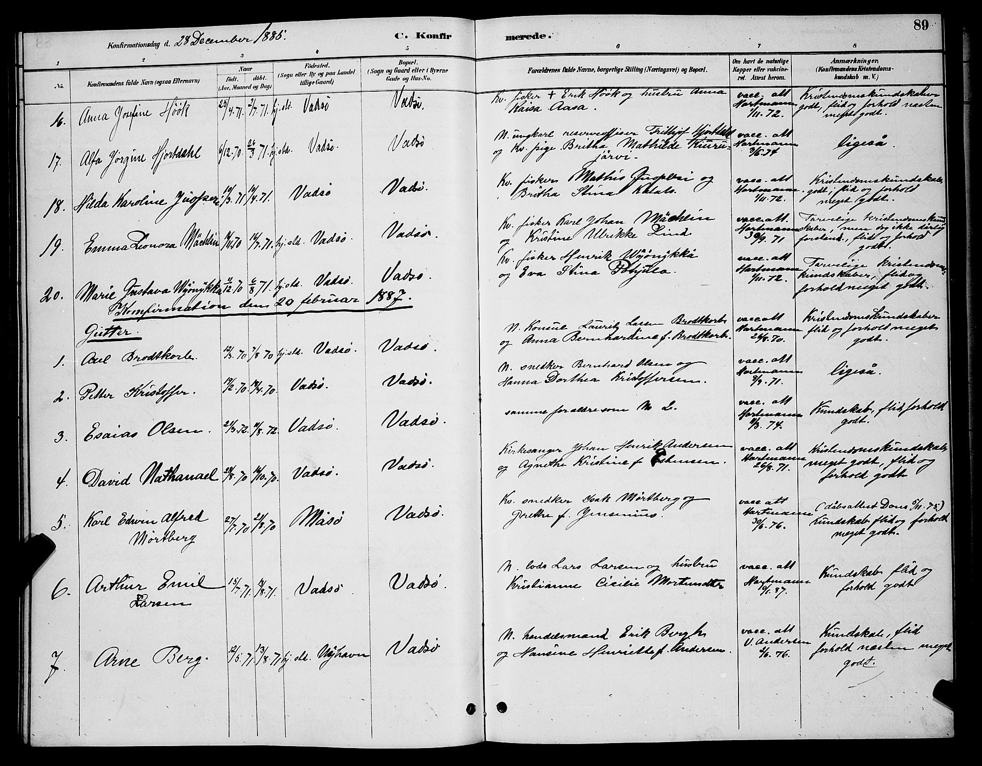 Vadsø sokneprestkontor, AV/SATØ-S-1325/H/Hb/L0004klokker: Klokkerbok nr. 4, 1885-1895, s. 89