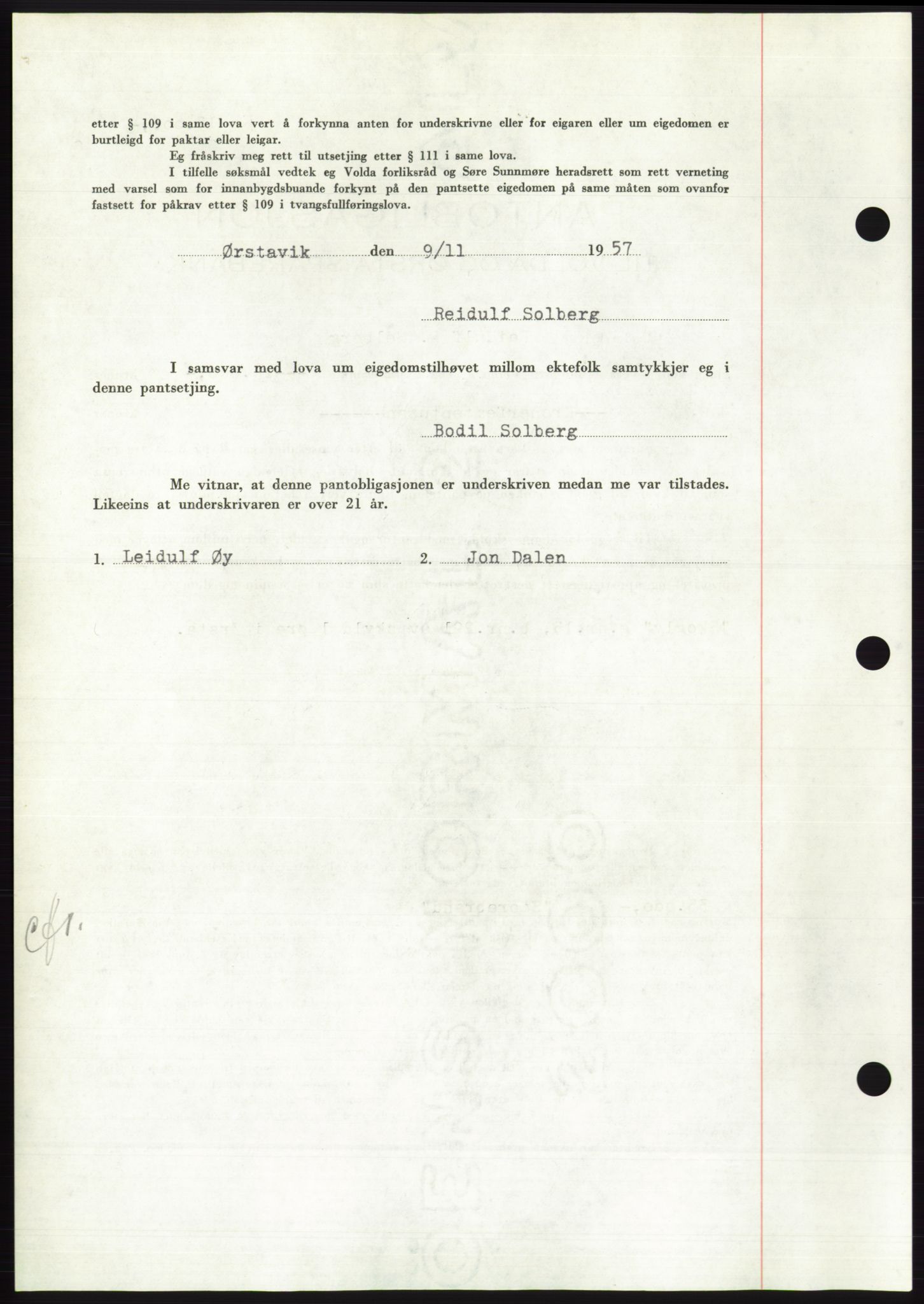 Søre Sunnmøre sorenskriveri, AV/SAT-A-4122/1/2/2C/L0130: Pantebok nr. 18B, 1957-1958, Dagboknr: 2749/1957