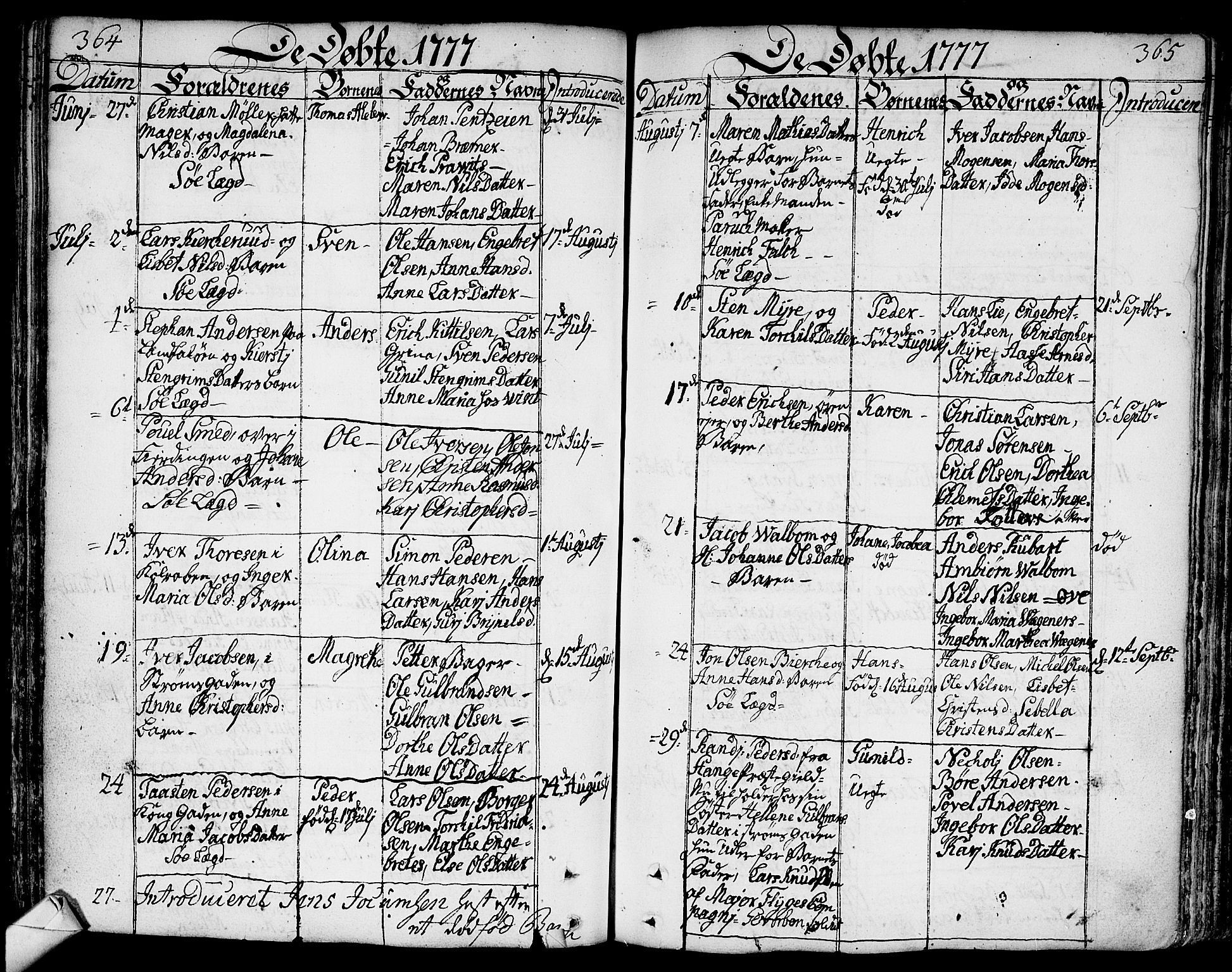 Bragernes kirkebøker, SAKO/A-6/F/Fa/L0005: Ministerialbok nr. I 5, 1759-1781, s. 364-365