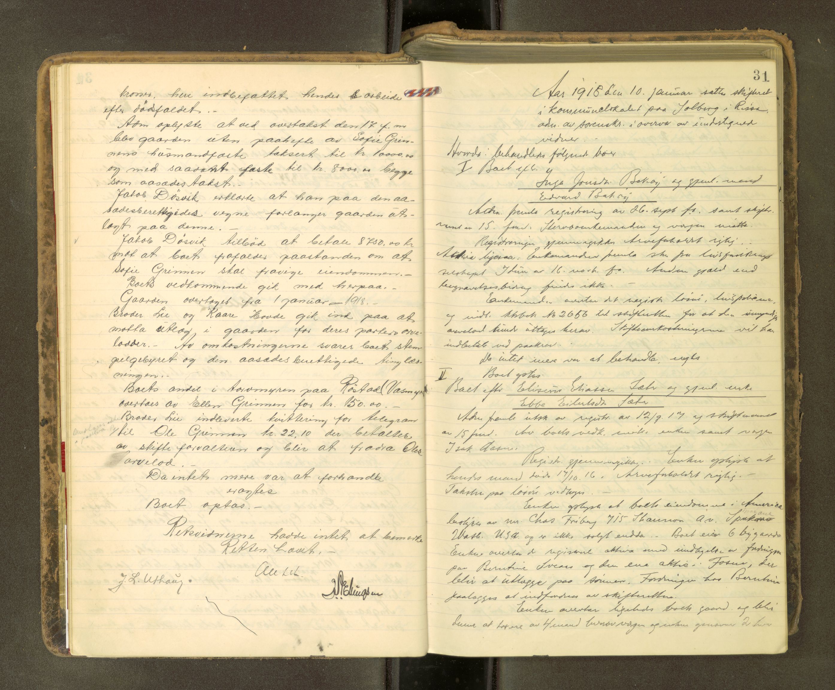 Fosen sorenskriveri, AV/SAT-A-1107/1/3/3B/L0012: Skiftebehandlingsprotokoll, 1917-1923, s. 31
