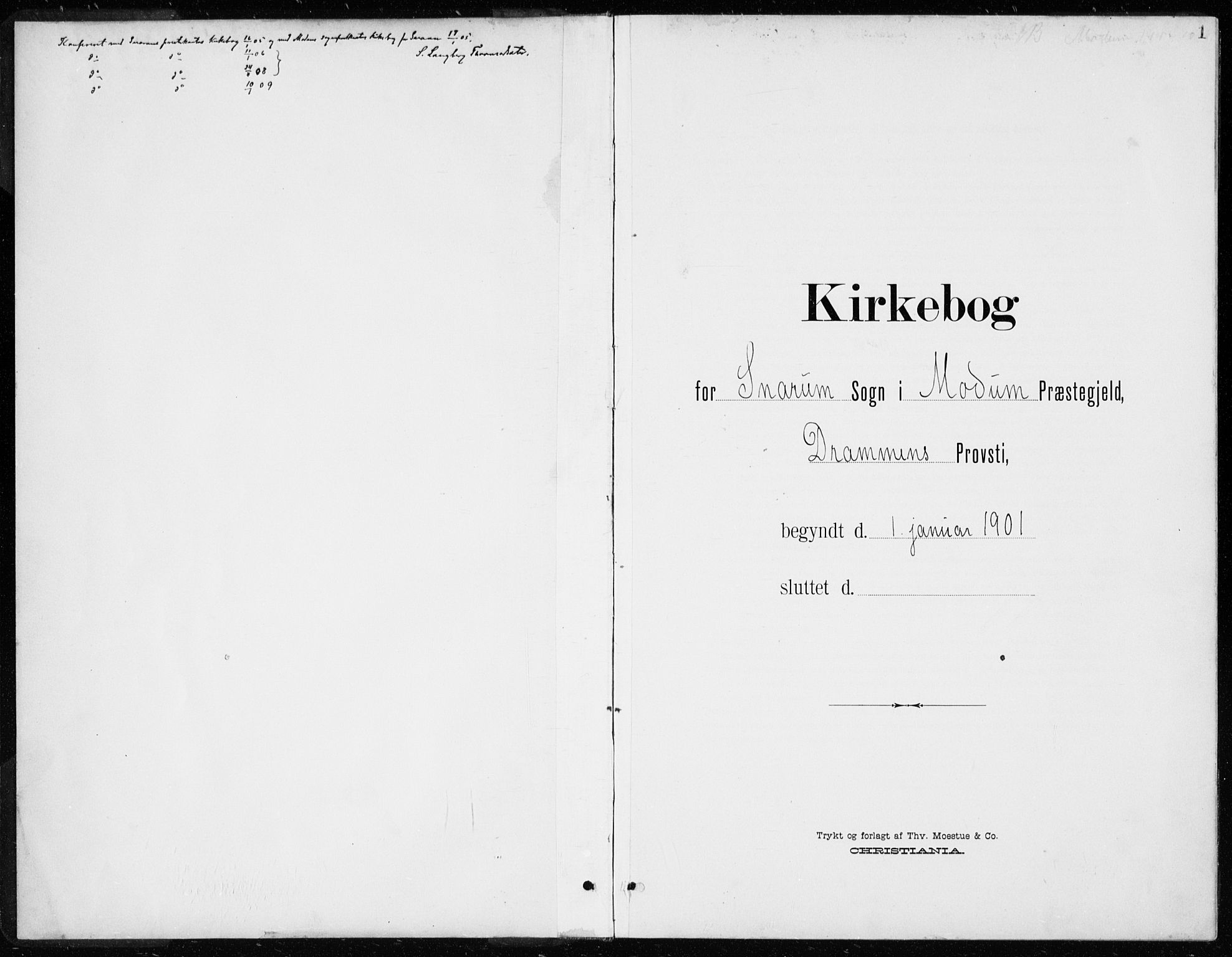 Modum kirkebøker, SAKO/A-234/G/Gd/L0001: Klokkerbok nr. IV 1, 1901-1921, s. 1