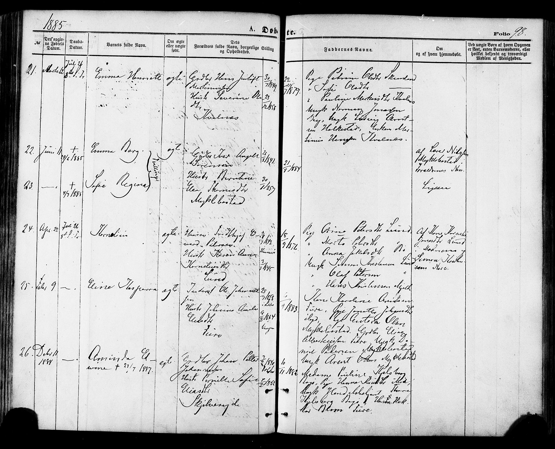Ministerialprotokoller, klokkerbøker og fødselsregistre - Nordland, AV/SAT-A-1459/855/L0802: Ministerialbok nr. 855A10, 1875-1886, s. 98