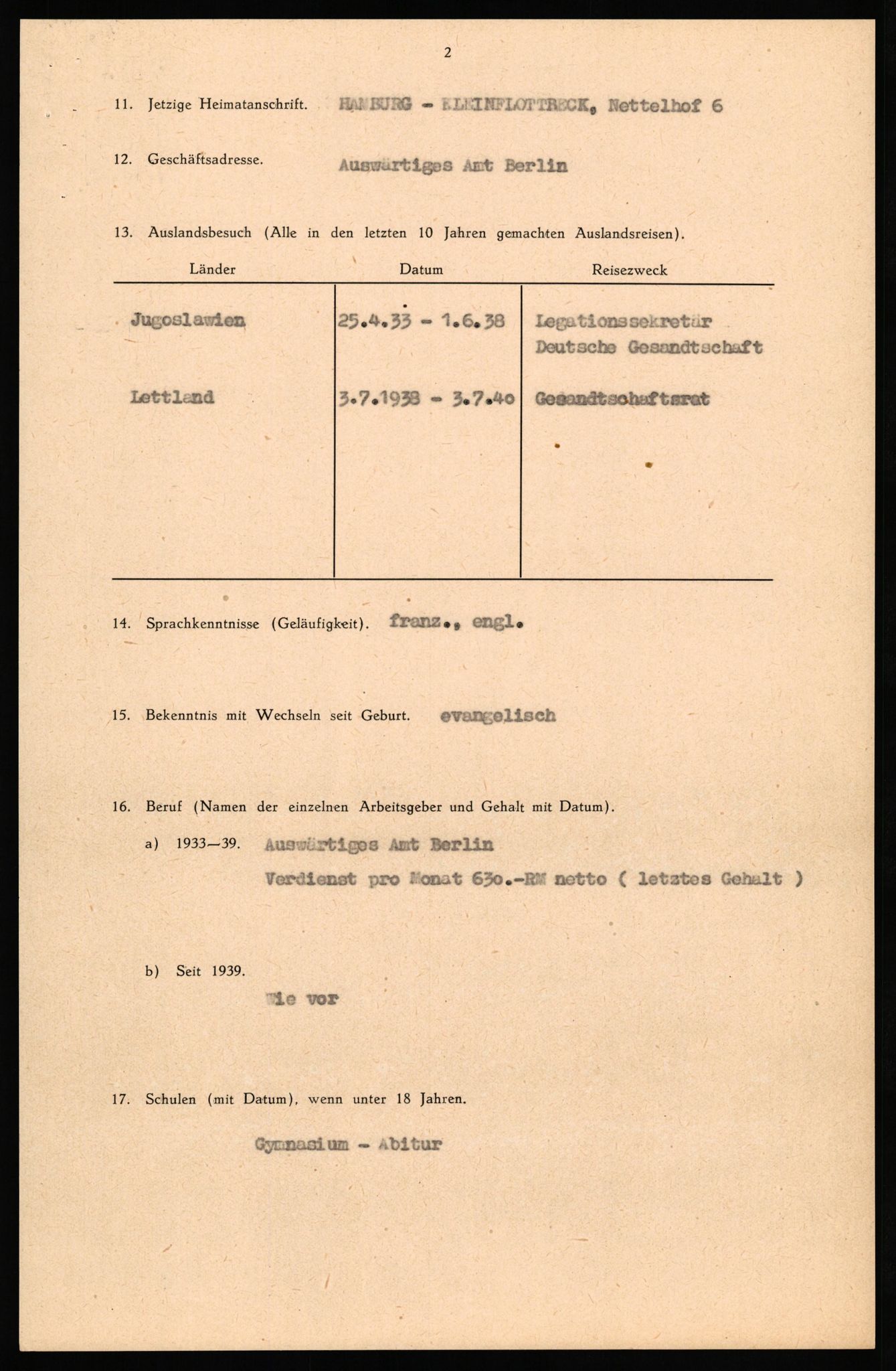 Forsvaret, Forsvarets overkommando II, AV/RA-RAFA-3915/D/Db/L0033: CI Questionaires. Tyske okkupasjonsstyrker i Norge. Tyskere., 1945-1946, s. 47