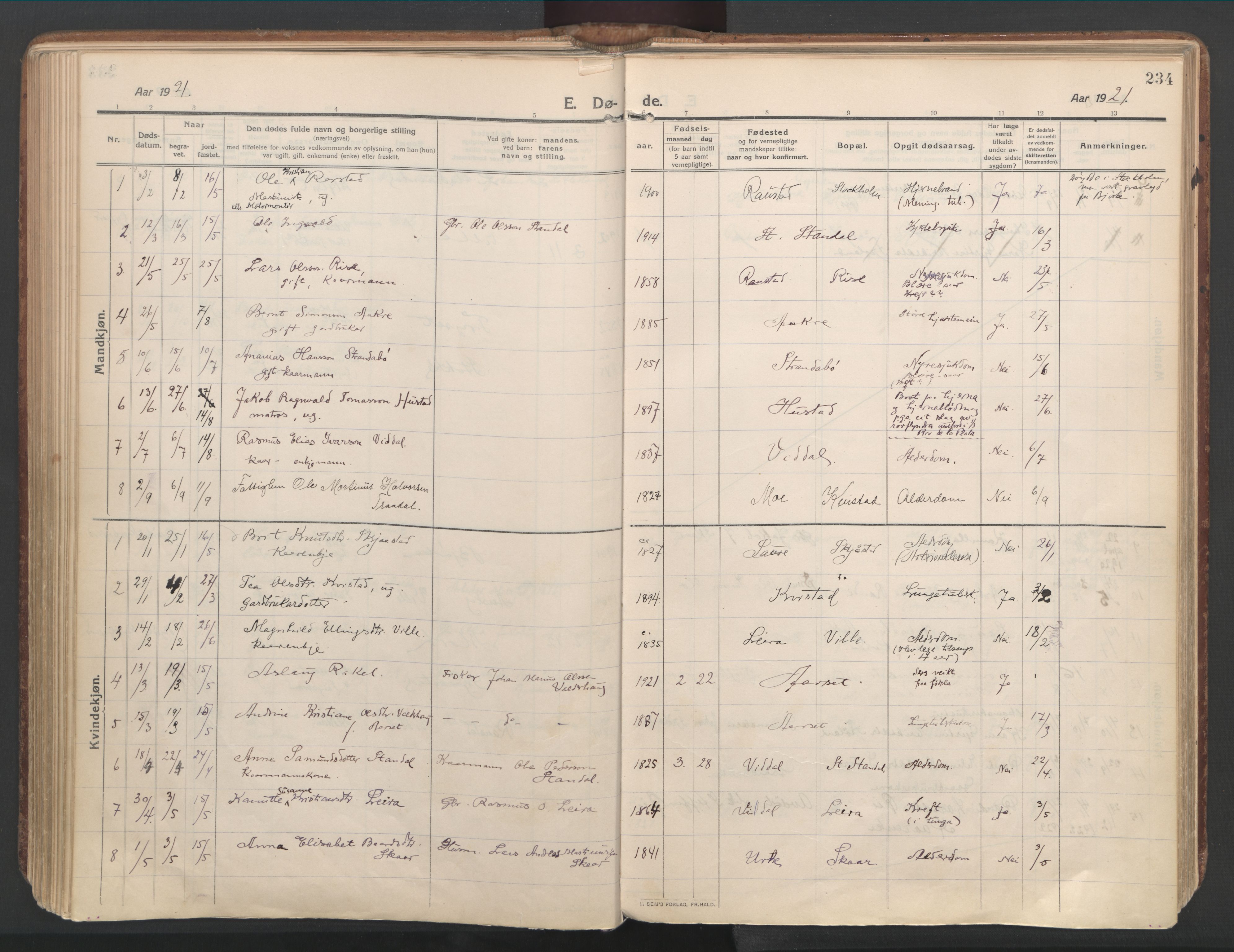 Ministerialprotokoller, klokkerbøker og fødselsregistre - Møre og Romsdal, AV/SAT-A-1454/515/L0212: Ministerialbok nr. 515A08, 1911-1935, s. 234