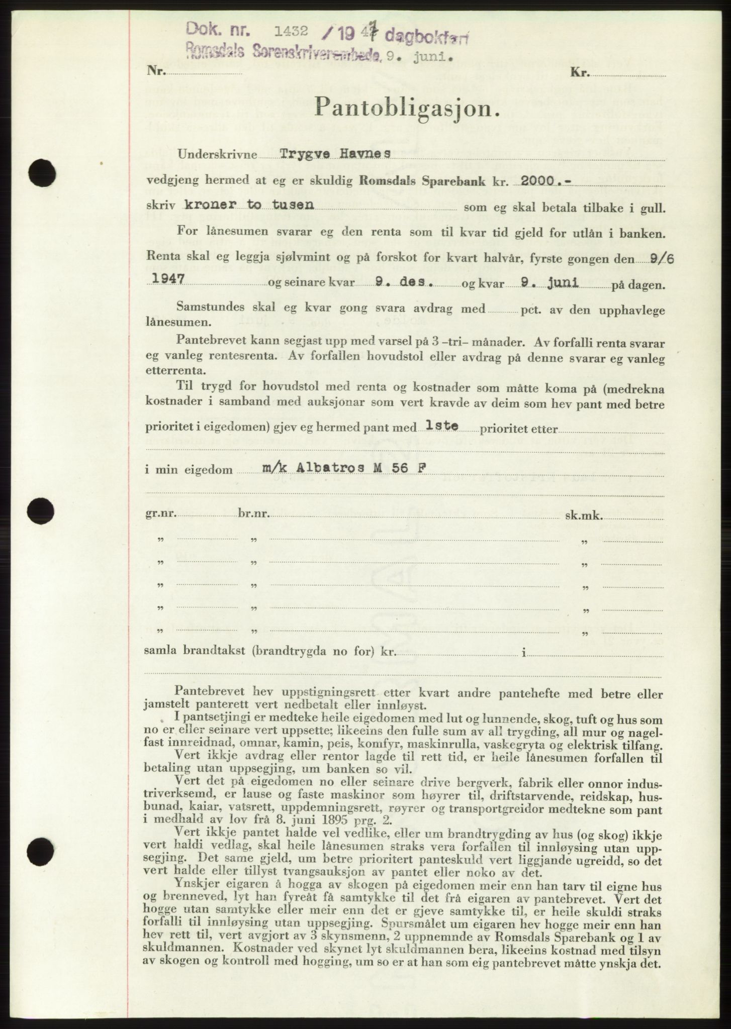 Romsdal sorenskriveri, SAT/A-4149/1/2/2C: Pantebok nr. B3, 1946-1948, Dagboknr: 1432/1947