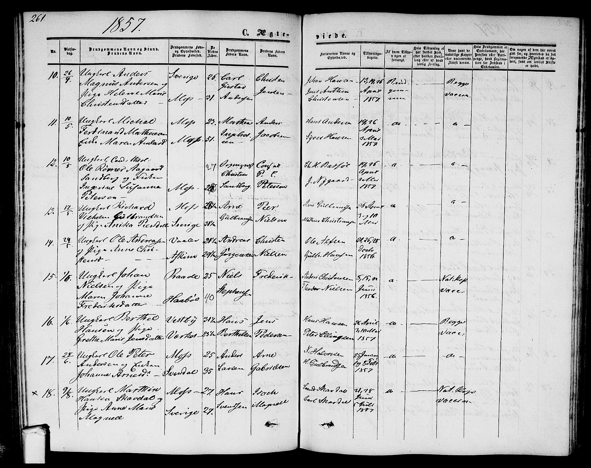 Moss prestekontor Kirkebøker, AV/SAO-A-2003/G/Ga/L0002: Klokkerbok nr. I 2, 1852-1871, s. 261
