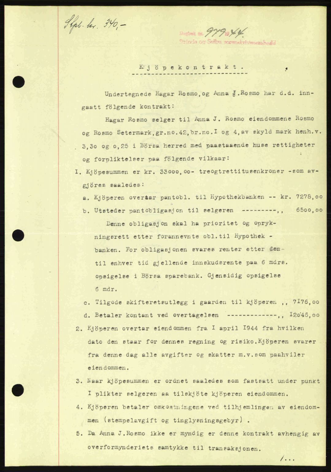 Strinda og Selbu sorenskriveri, SAT/A-0015/2/2C: Pantebok nr. A9, 1944-1945, Dagboknr: 979/1944
