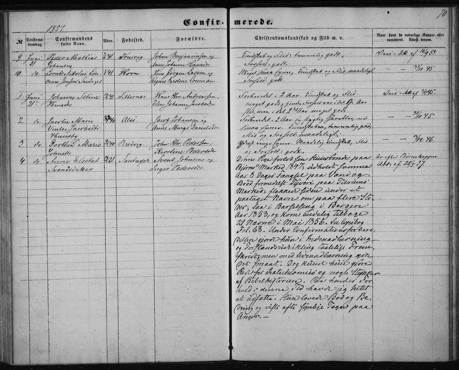 Ministerialprotokoller, klokkerbøker og fødselsregistre - Nordland, AV/SAT-A-1459/835/L0523: Ministerialbok nr. 835A01, 1855-1865, s. 70