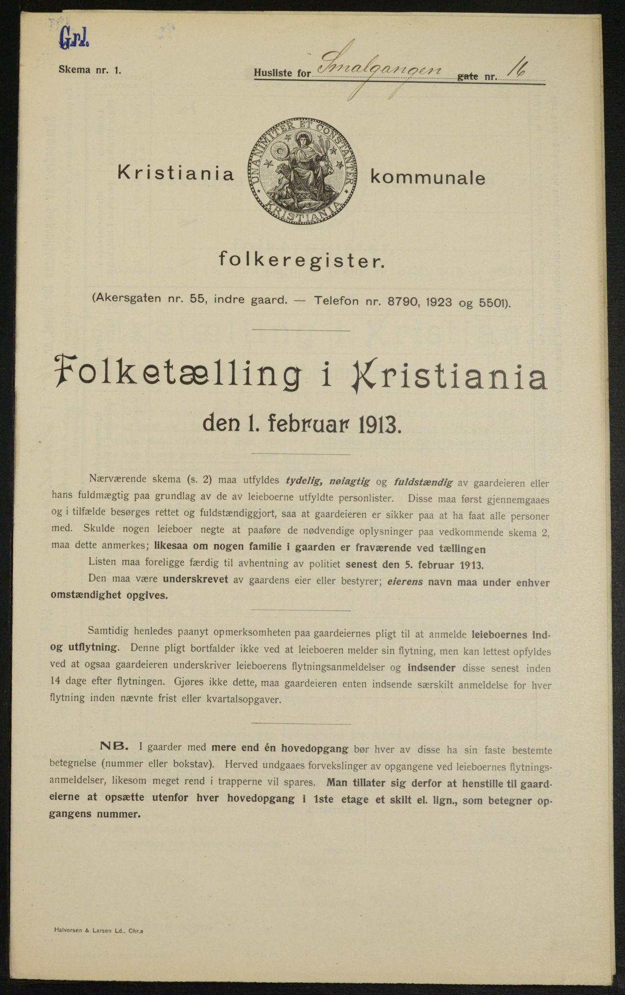 OBA, Kommunal folketelling 1.2.1913 for Kristiania, 1913, s. 97091