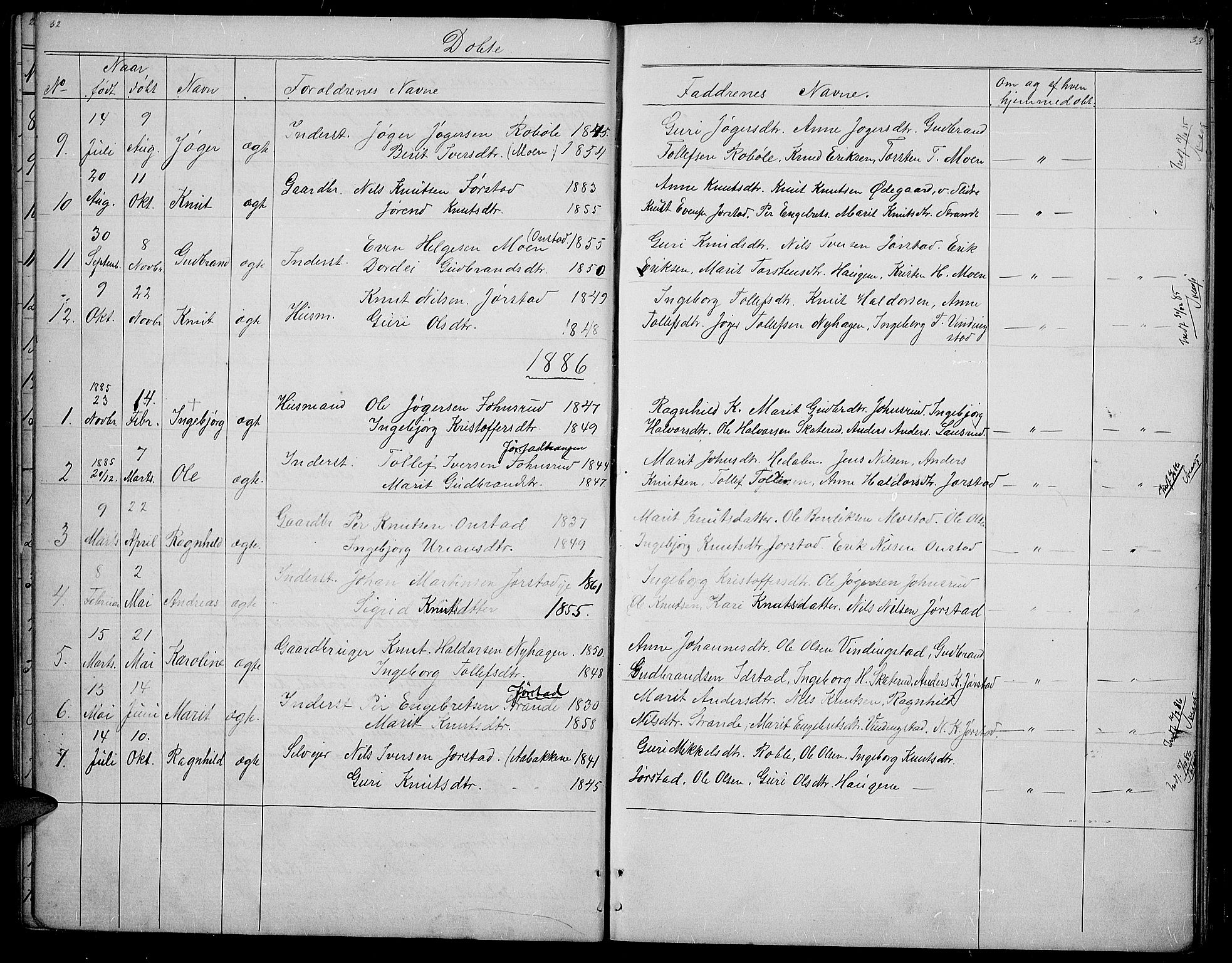 Øystre Slidre prestekontor, AV/SAH-PREST-138/H/Ha/Hab/L0002: Klokkerbok nr. 2, 1866-1886, s. 32-33