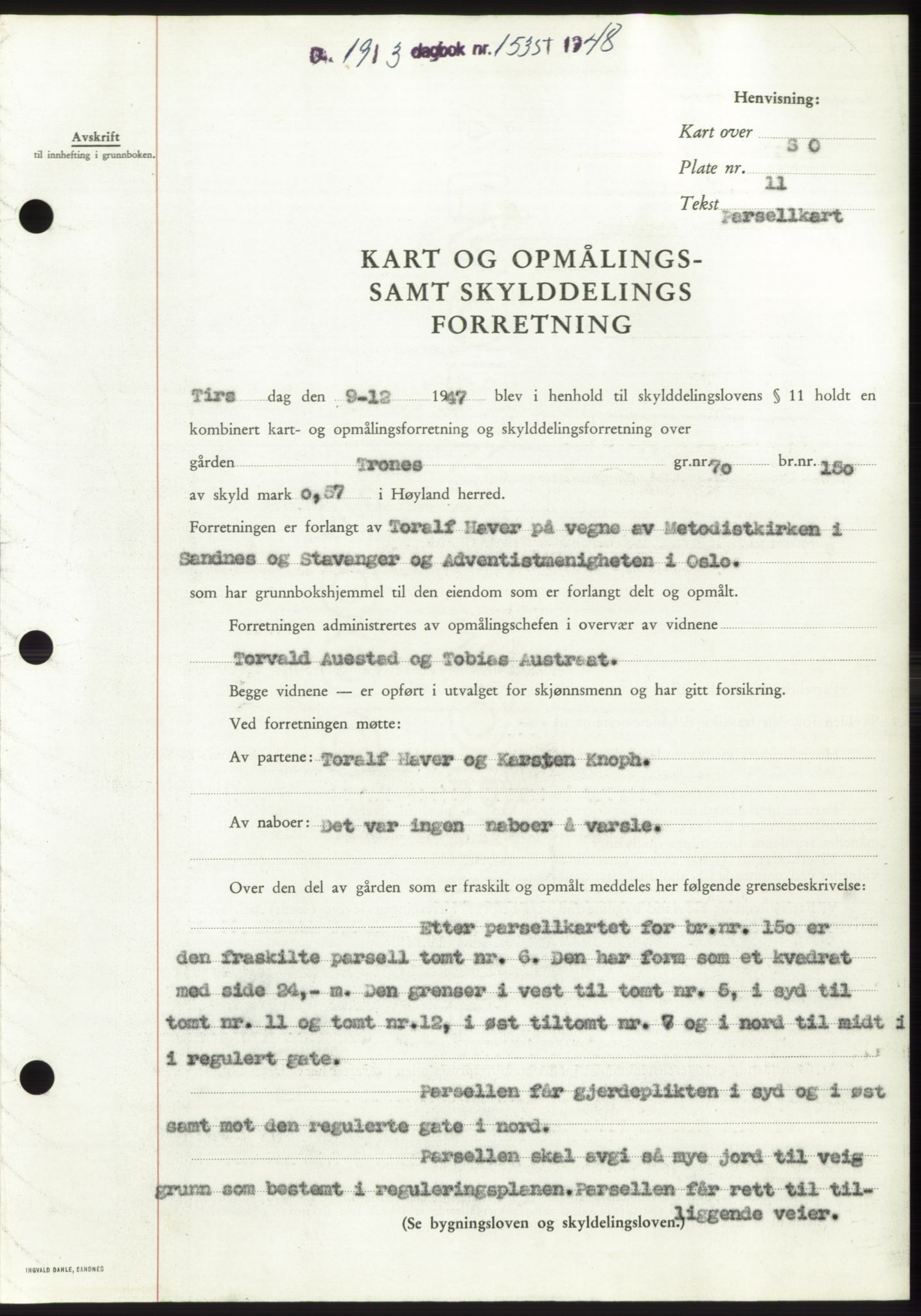 Jæren sorenskriveri, SAST/A-100310/03/G/Gba/L0098: Pantebok, 1948-1948, Dagboknr: 1535/1948