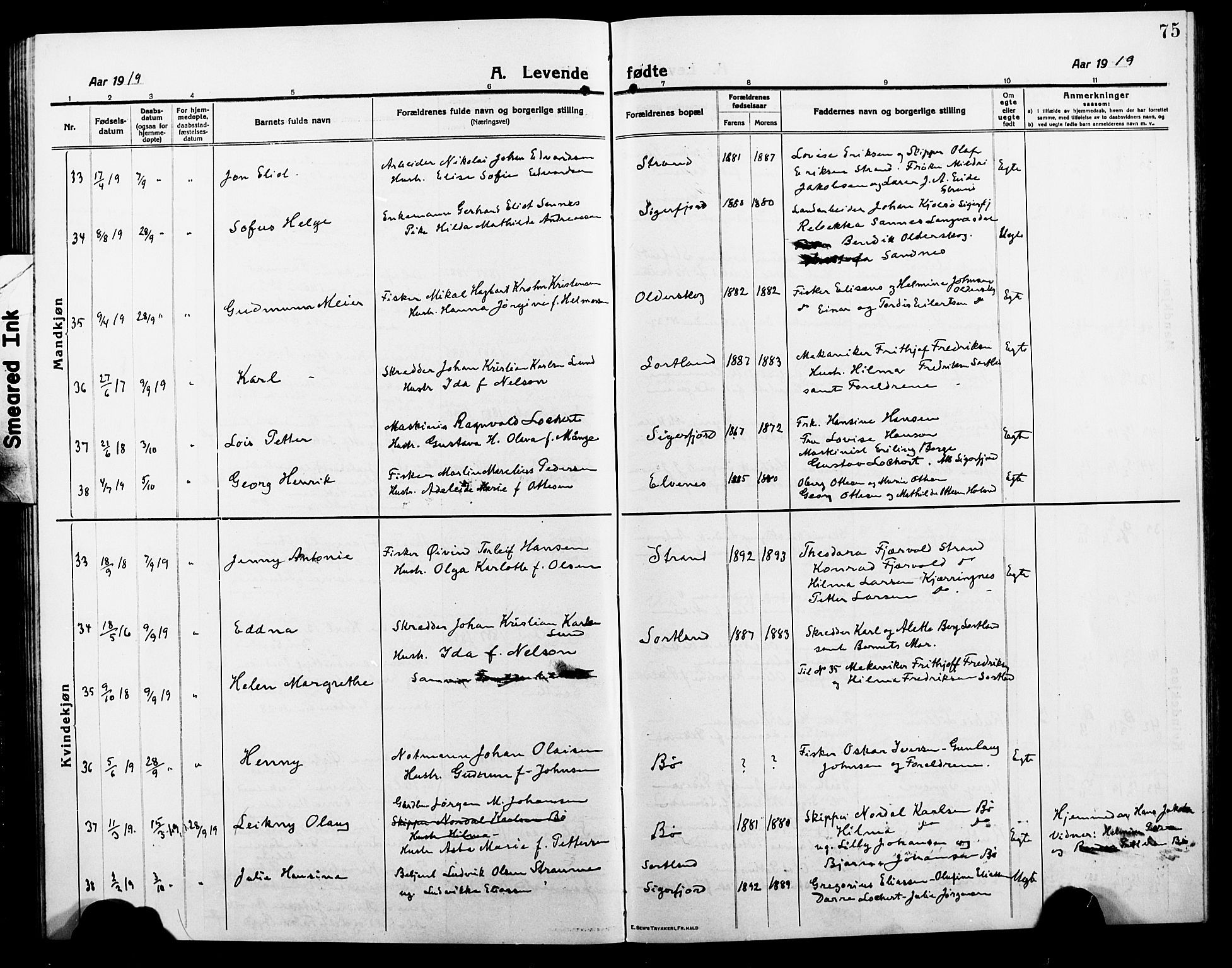 Ministerialprotokoller, klokkerbøker og fødselsregistre - Nordland, AV/SAT-A-1459/895/L1383: Klokkerbok nr. 895C05, 1913-1922, s. 75