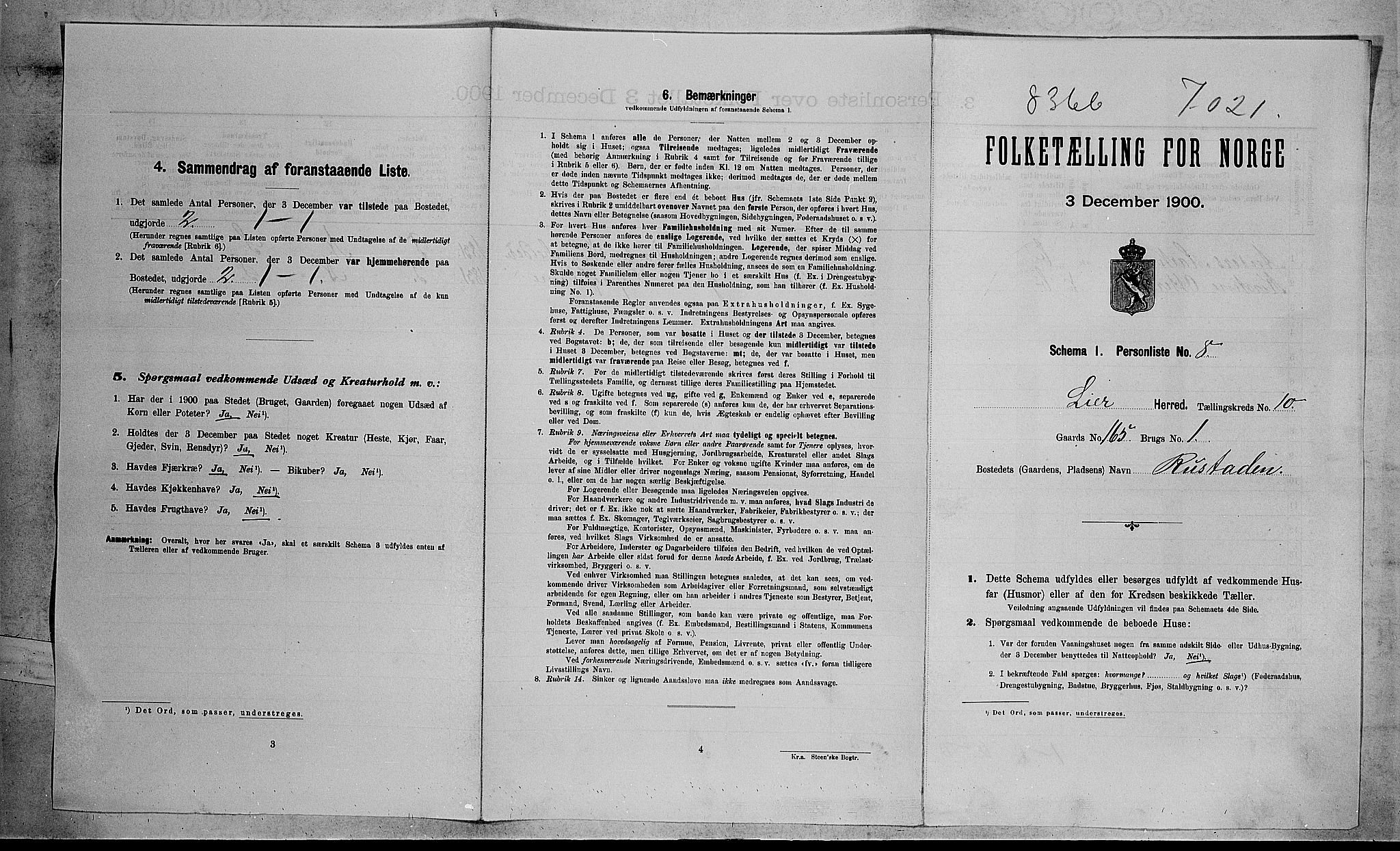 RA, Folketelling 1900 for 0626 Lier herred, 1900, s. 1707