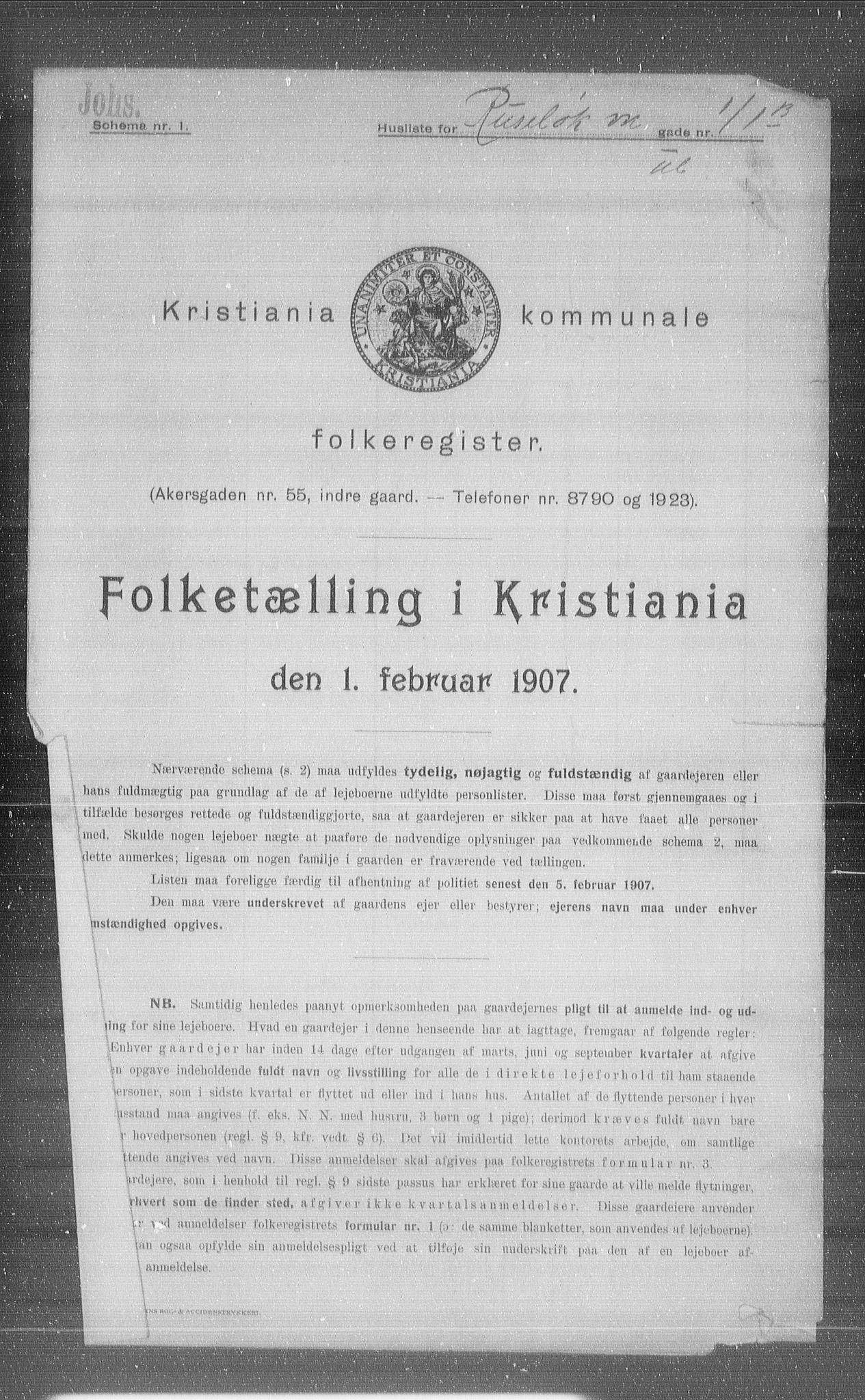 OBA, Kommunal folketelling 1.2.1907 for Kristiania kjøpstad, 1907, s. 43229