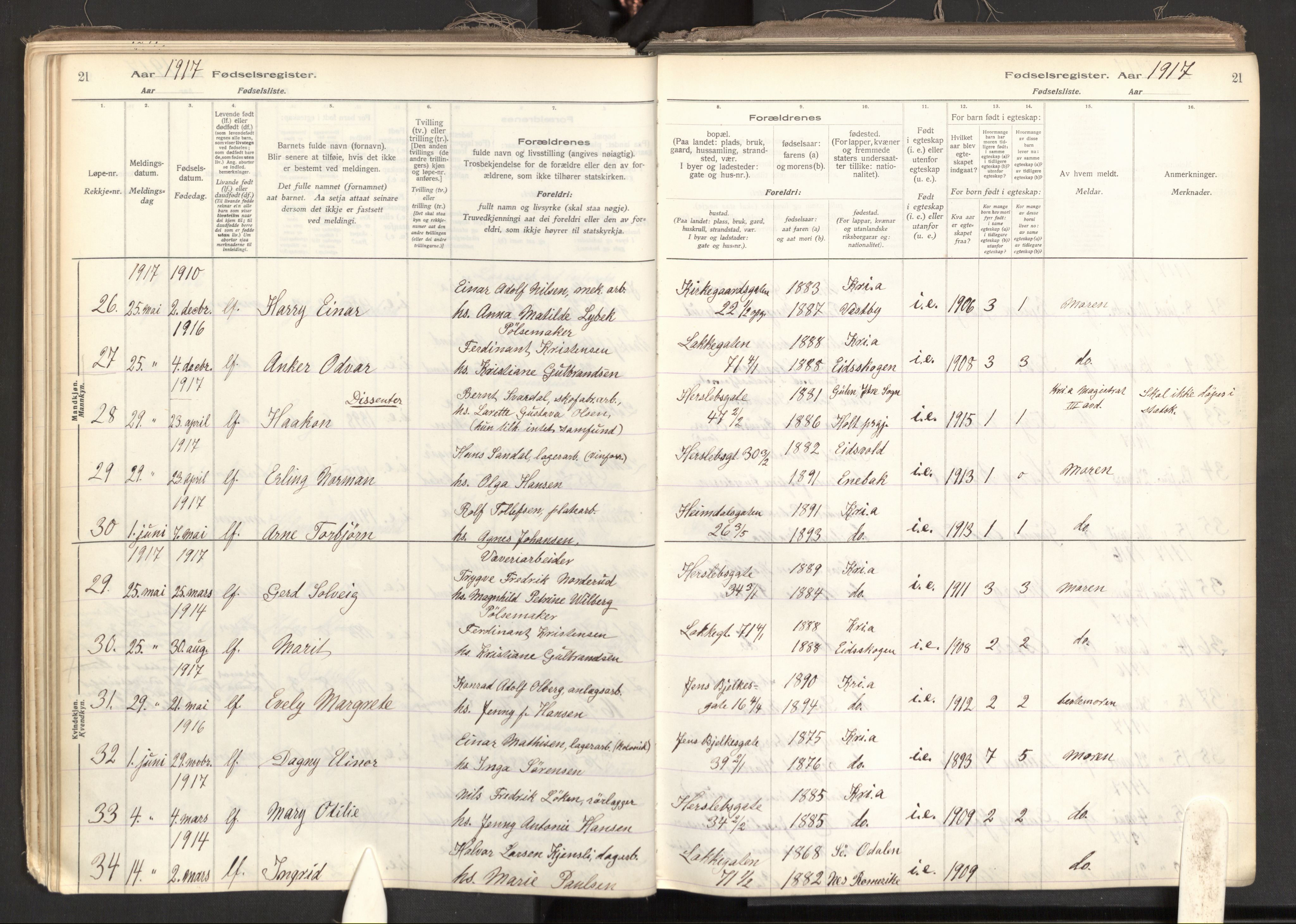 Tøyen prestekontor Kirkebøker, AV/SAO-A-10167a/J/Ja/L0001: Fødselsregister nr. 1, 1916-1944, s. 21