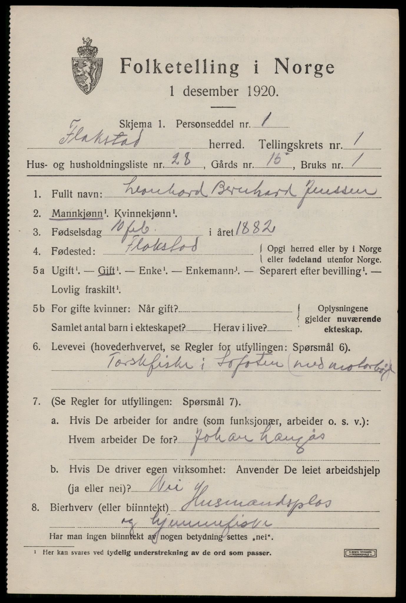 SAT, Folketelling 1920 for 1859 Flakstad herred, 1920, s. 867