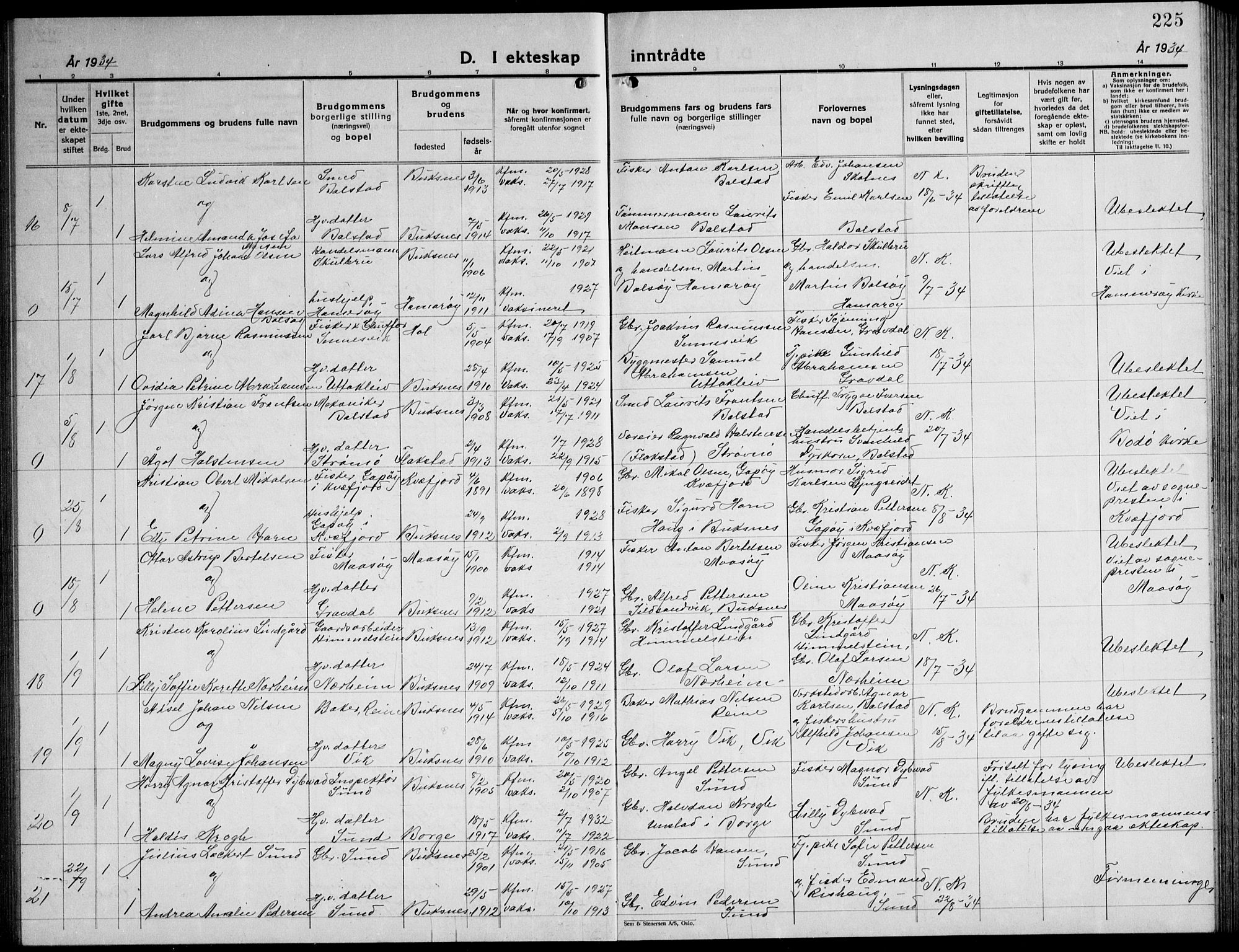 Ministerialprotokoller, klokkerbøker og fødselsregistre - Nordland, AV/SAT-A-1459/881/L1170: Klokkerbok nr. 881C07, 1930-1943, s. 225